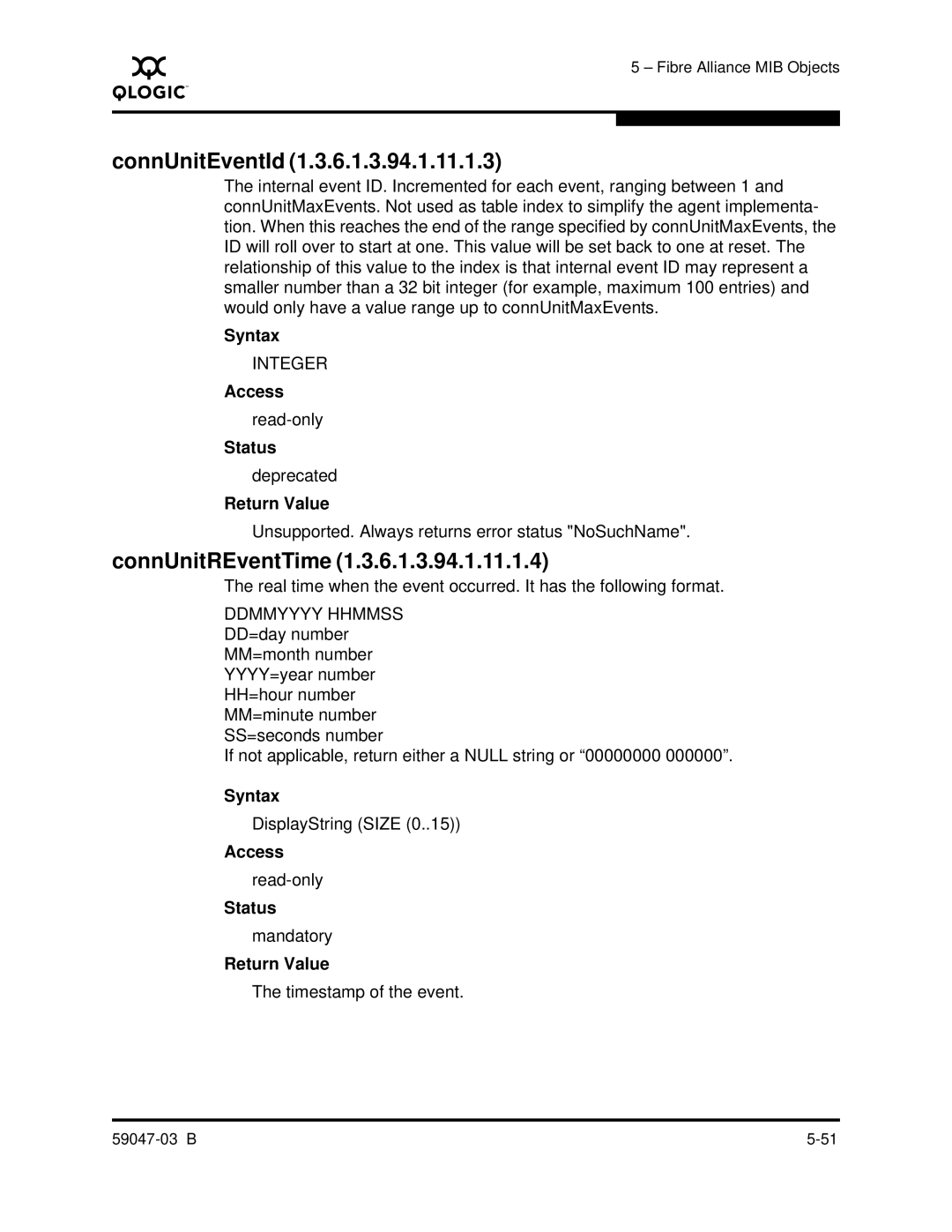 Q-Logic SANBOX2 manual ConnUnitEventId, ConnUnitREventTime 