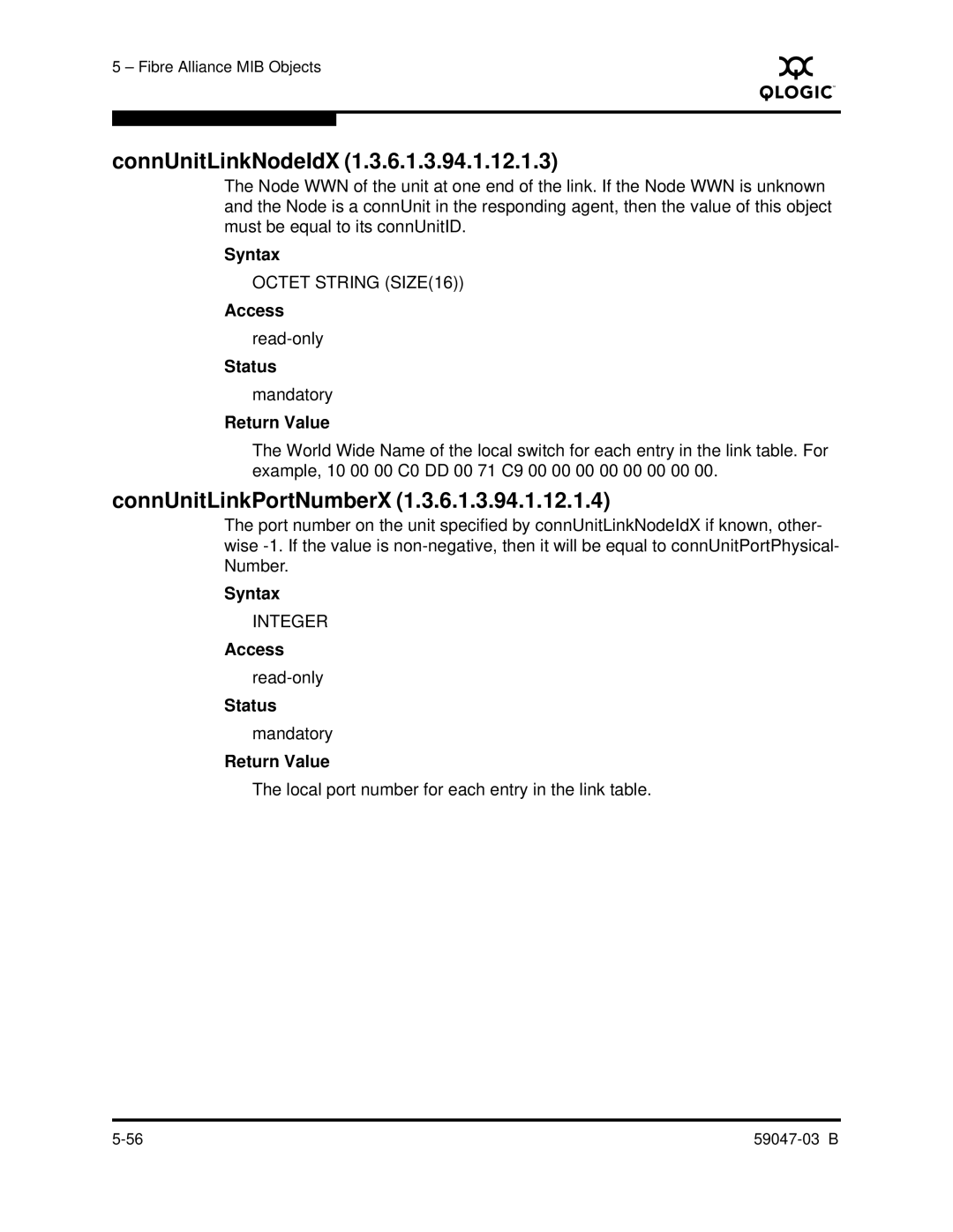 Q-Logic SANBOX2 manual ConnUnitLinkNodeIdX, ConnUnitLinkPortNumberX 