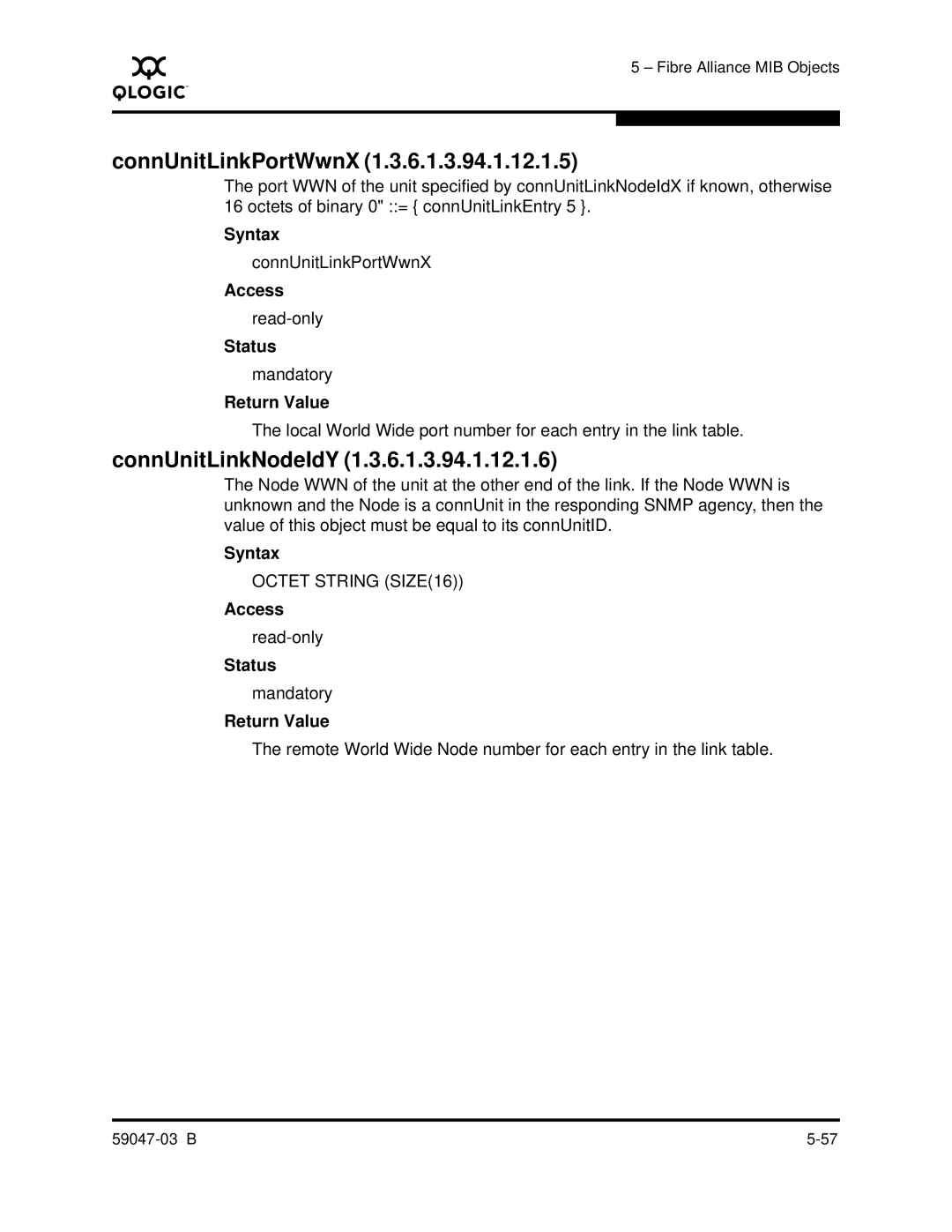 Q-Logic SANBOX2 manual ConnUnitLinkPortWwnX, ConnUnitLinkNodeIdY 