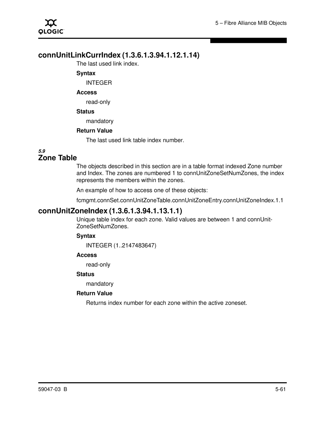 Q-Logic SANBOX2 manual ConnUnitLinkCurrIndex, Zone Table, ConnUnitZoneIndex 