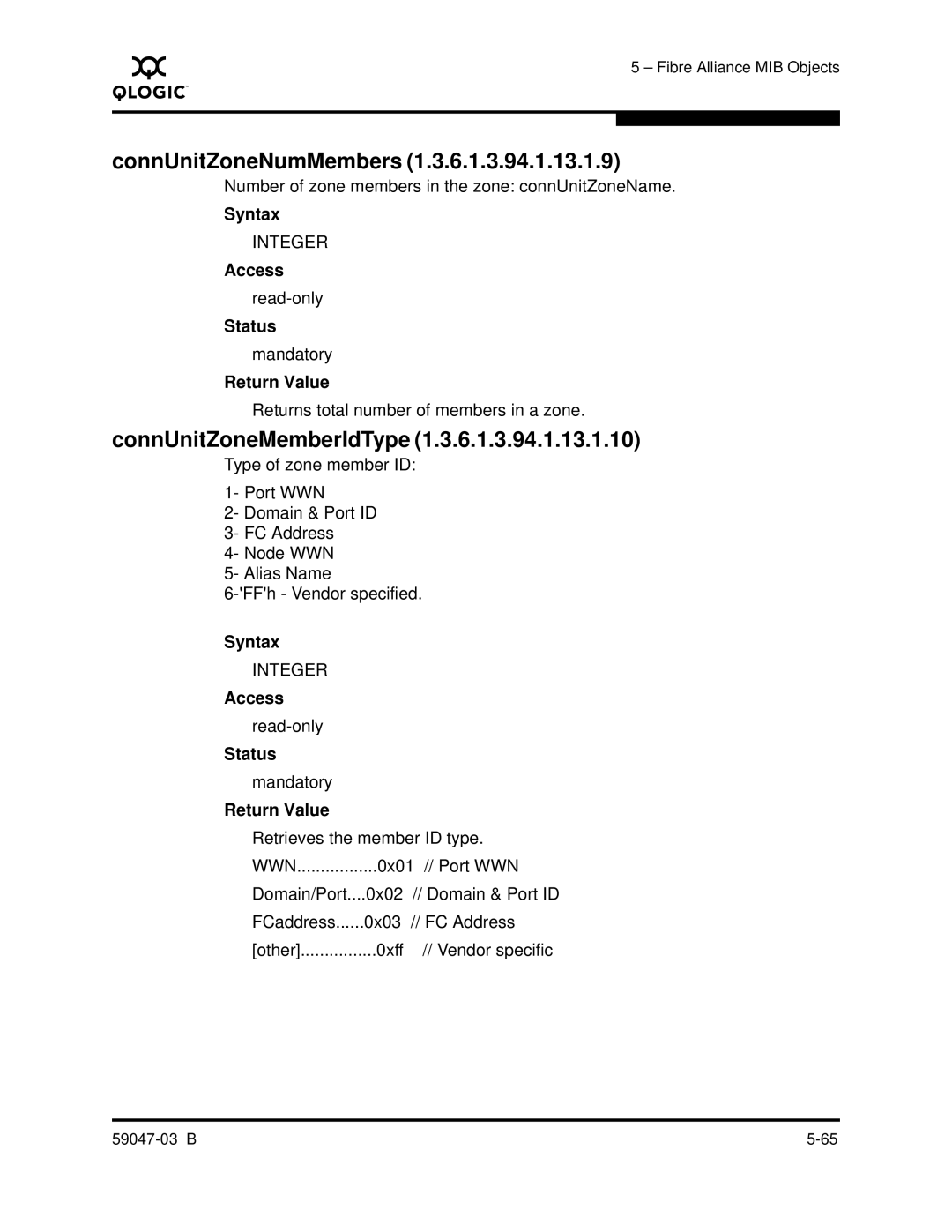 Q-Logic SANBOX2 manual ConnUnitZoneNumMembers, ConnUnitZoneMemberIdType 