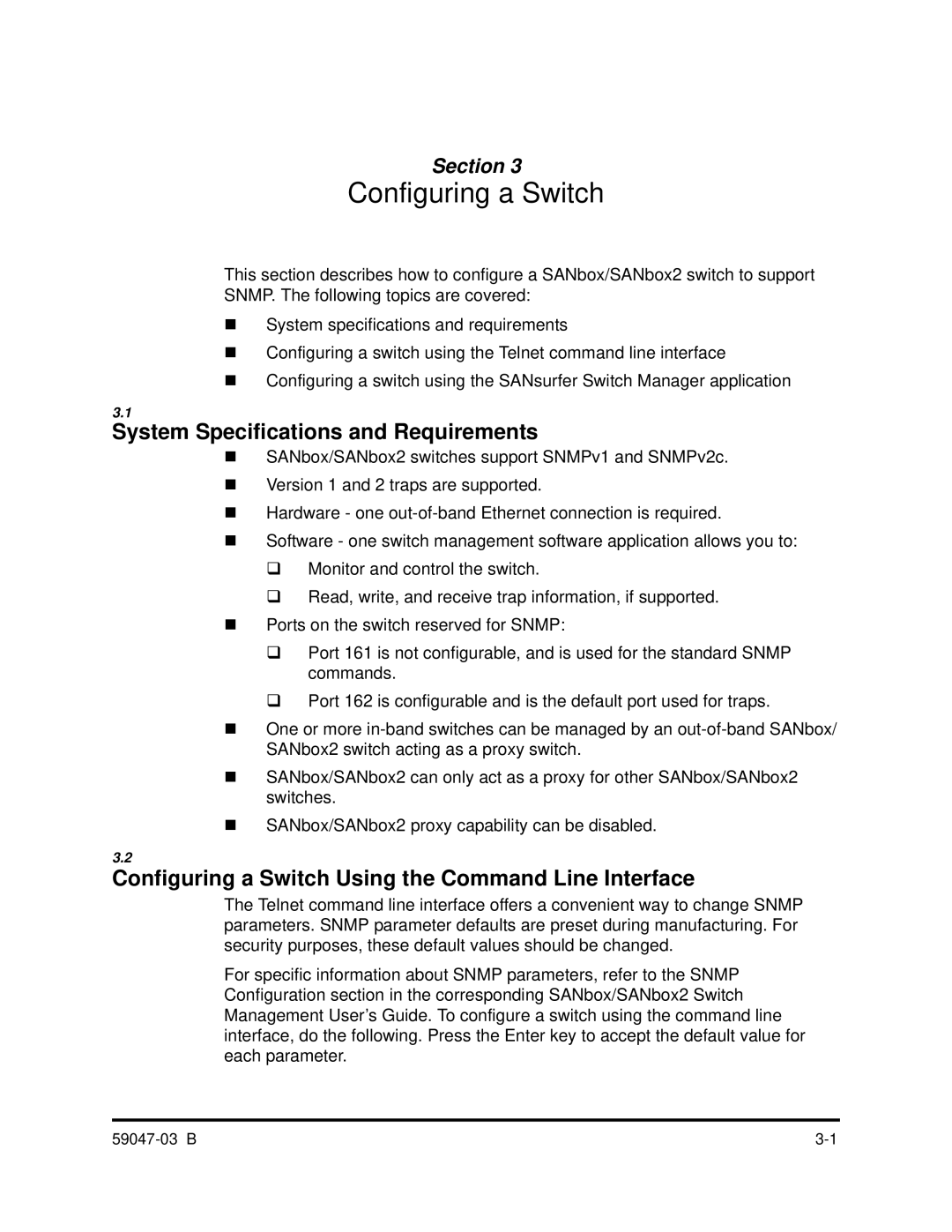 Q-Logic SANBOX2 manual System Specifications and Requirements, Configuring a Switch Using the Command Line Interface 