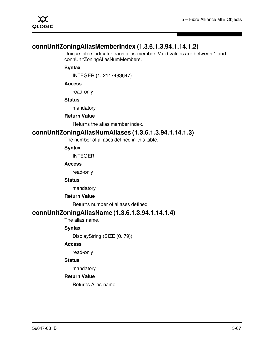 Q-Logic SANBOX2 manual ConnUnitZoningAliasMemberIndex, ConnUnitZoningAliasNumAliases, ConnUnitZoningAliasName 