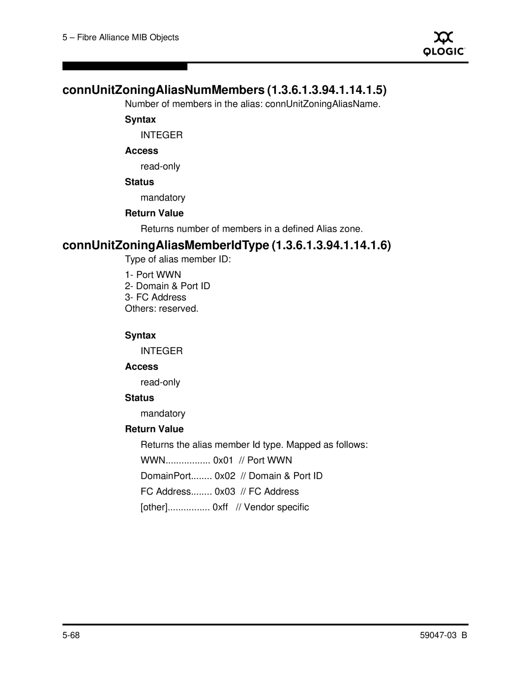 Q-Logic SANBOX2 manual ConnUnitZoningAliasNumMembers, ConnUnitZoningAliasMemberIdType 