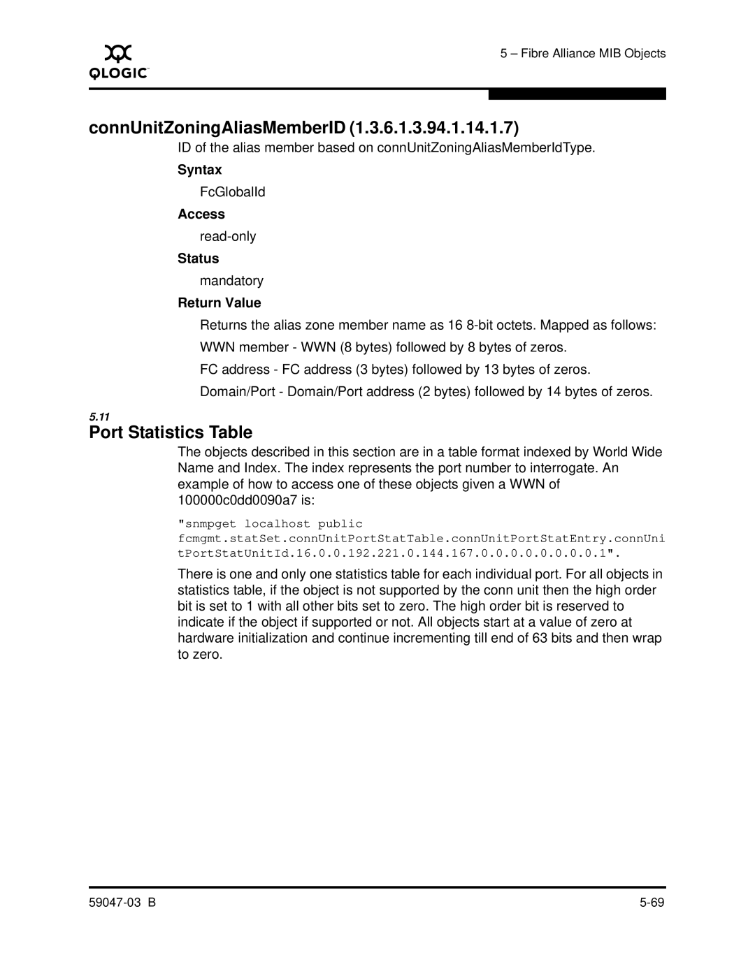 Q-Logic SANBOX2 manual ConnUnitZoningAliasMemberID, Port Statistics Table 