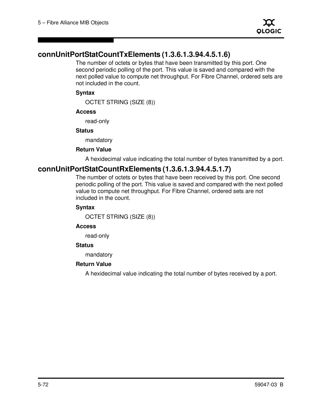 Q-Logic SANBOX2 manual ConnUnitPortStatCountTxElements, ConnUnitPortStatCountRxElements 