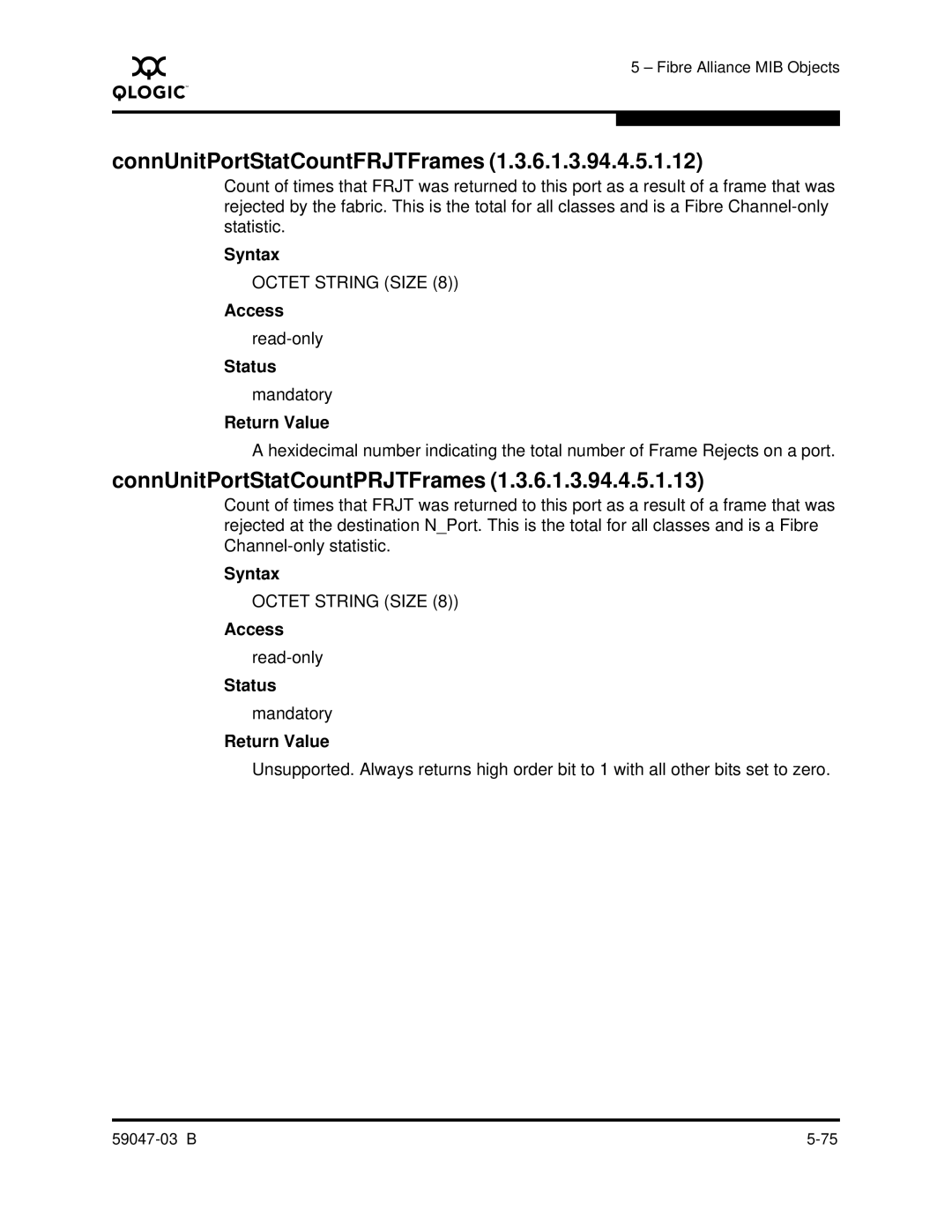 Q-Logic SANBOX2 manual ConnUnitPortStatCountFRJTFrames, ConnUnitPortStatCountPRJTFrames 