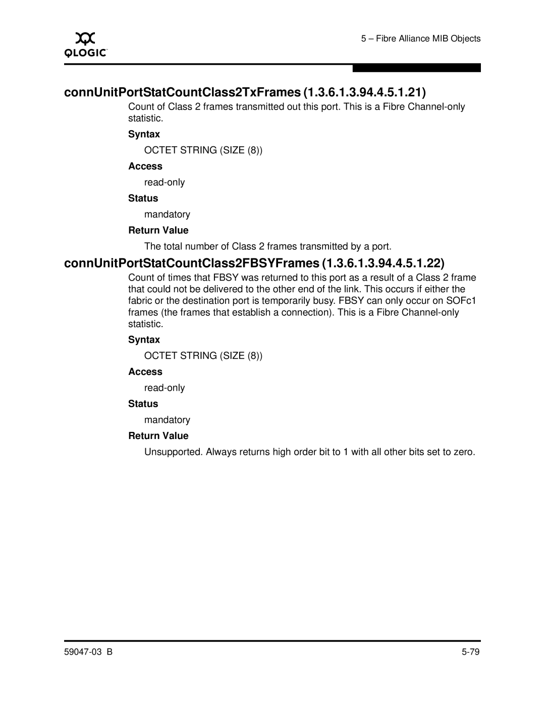 Q-Logic SANBOX2 manual ConnUnitPortStatCountClass2TxFrames, ConnUnitPortStatCountClass2FBSYFrames 