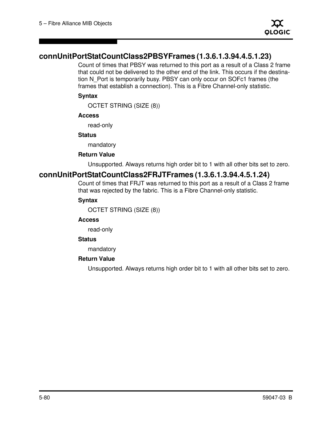 Q-Logic SANBOX2 manual ConnUnitPortStatCountClass2PBSYFrames, ConnUnitPortStatCountClass2FRJTFrames 