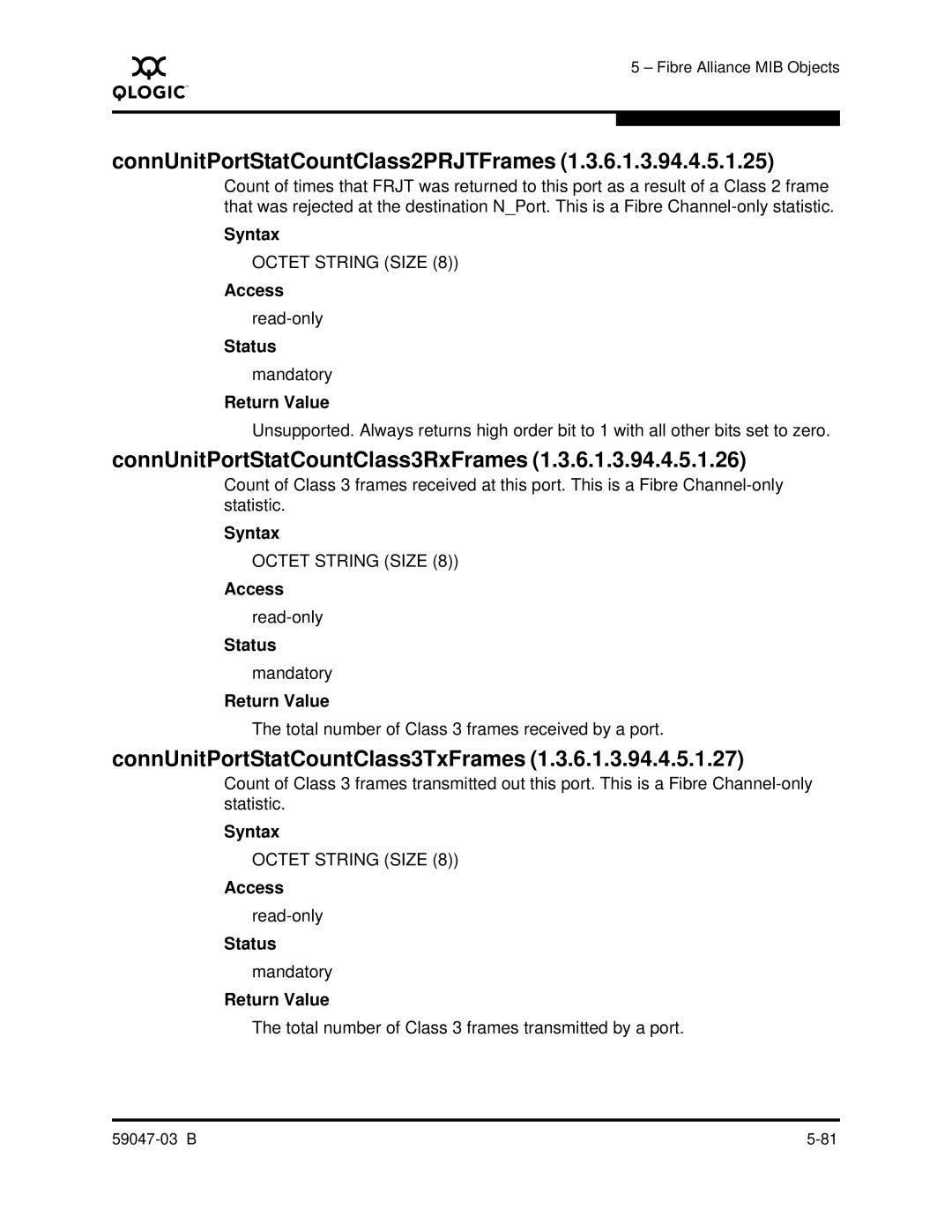 Q-Logic SANBOX2 manual ConnUnitPortStatCountClass2PRJTFrames, ConnUnitPortStatCountClass3RxFrames 