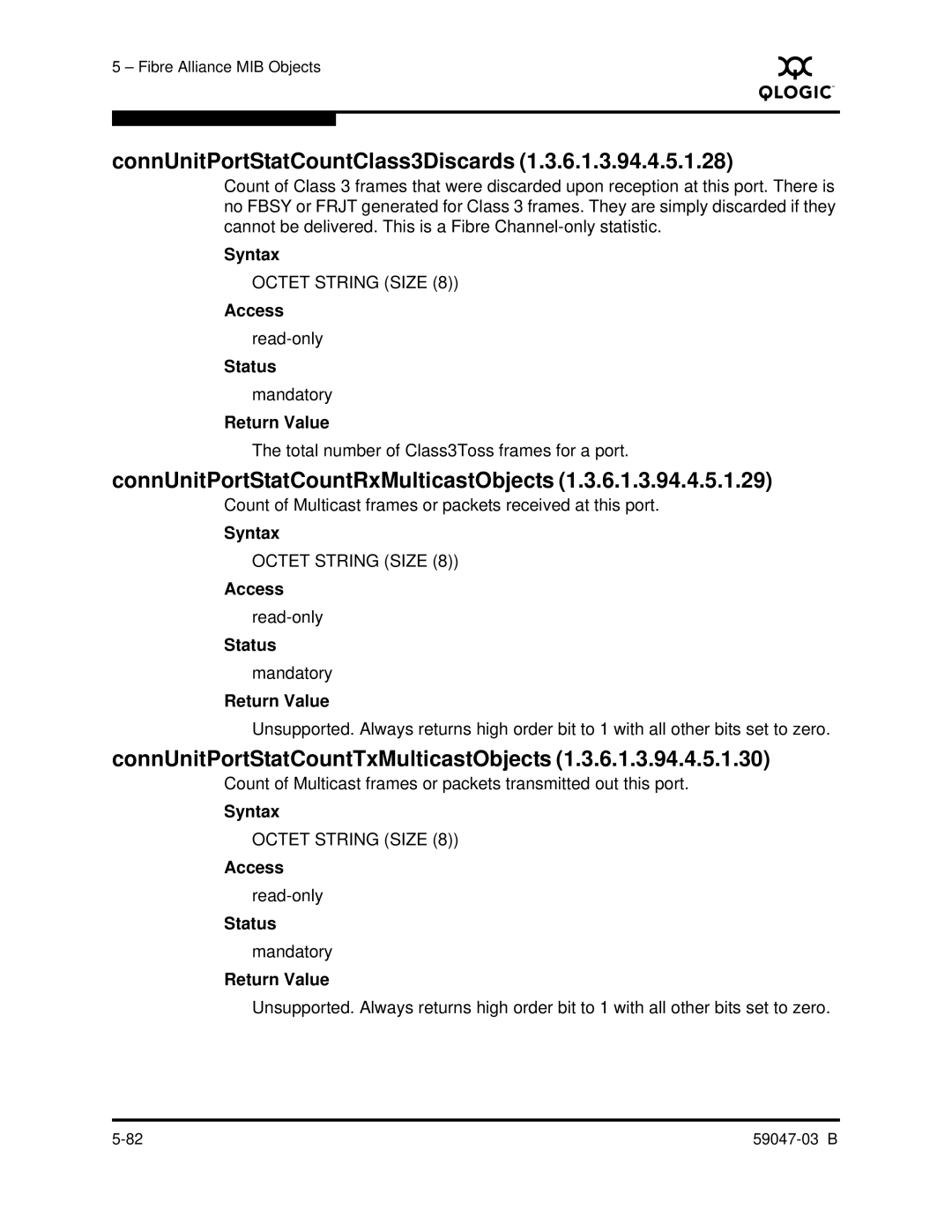 Q-Logic SANBOX2 manual ConnUnitPortStatCountClass3Discards, ConnUnitPortStatCountRxMulticastObjects 