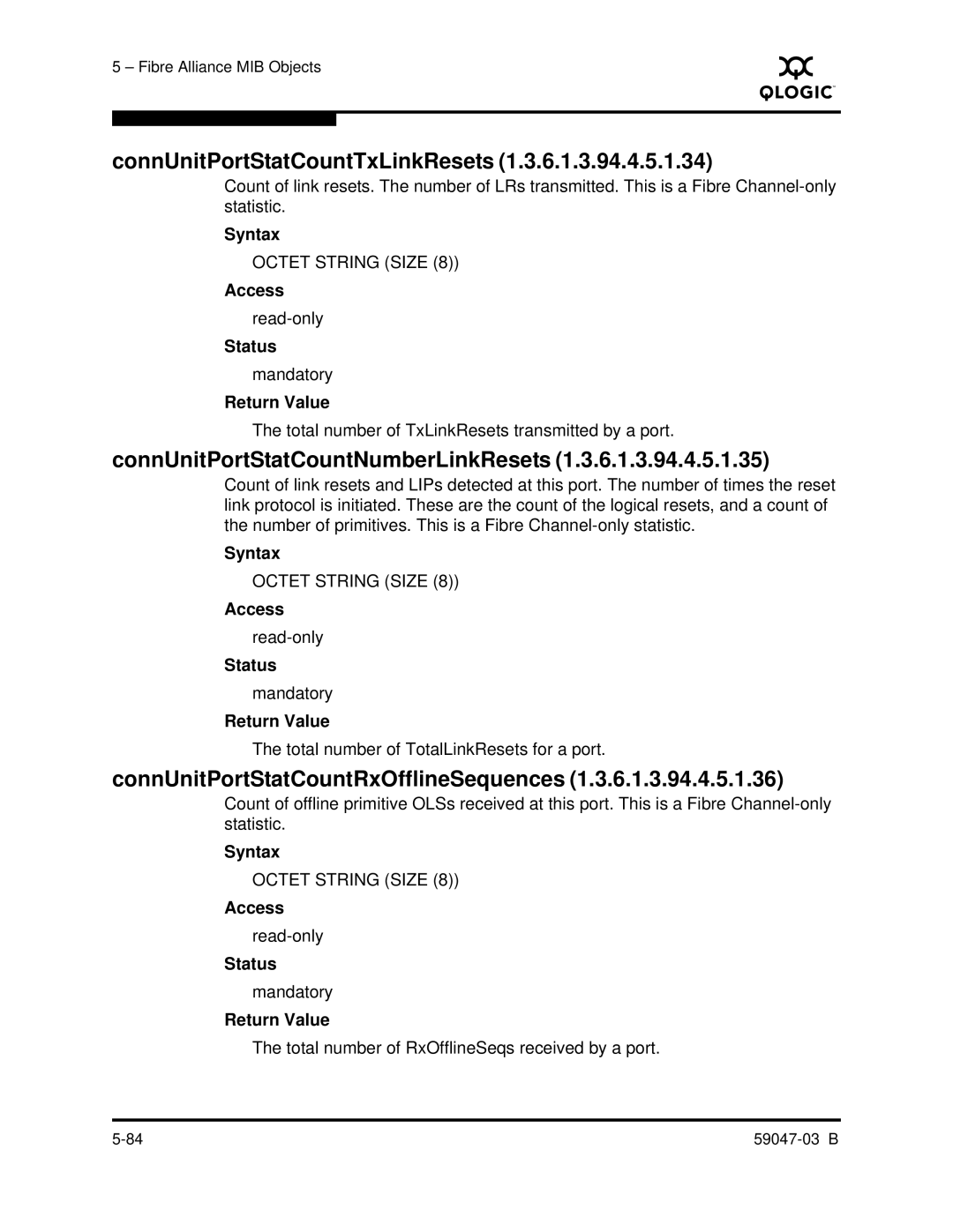 Q-Logic SANBOX2 manual ConnUnitPortStatCountTxLinkResets, ConnUnitPortStatCountNumberLinkResets 