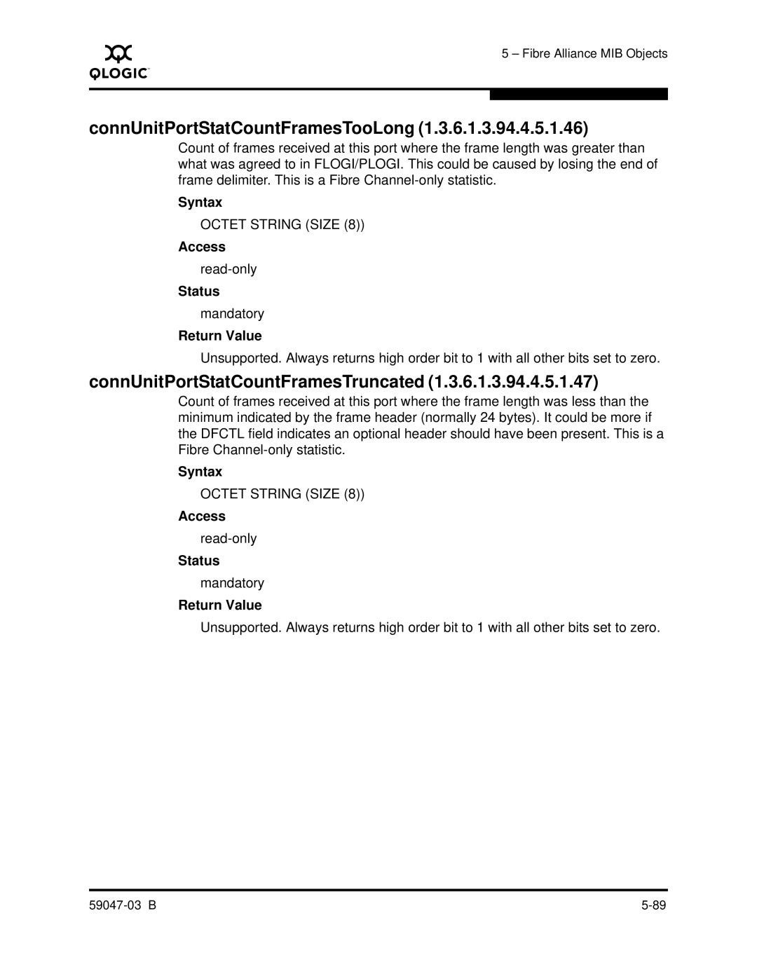 Q-Logic SANBOX2 manual ConnUnitPortStatCountFramesTooLong, ConnUnitPortStatCountFramesTruncated 