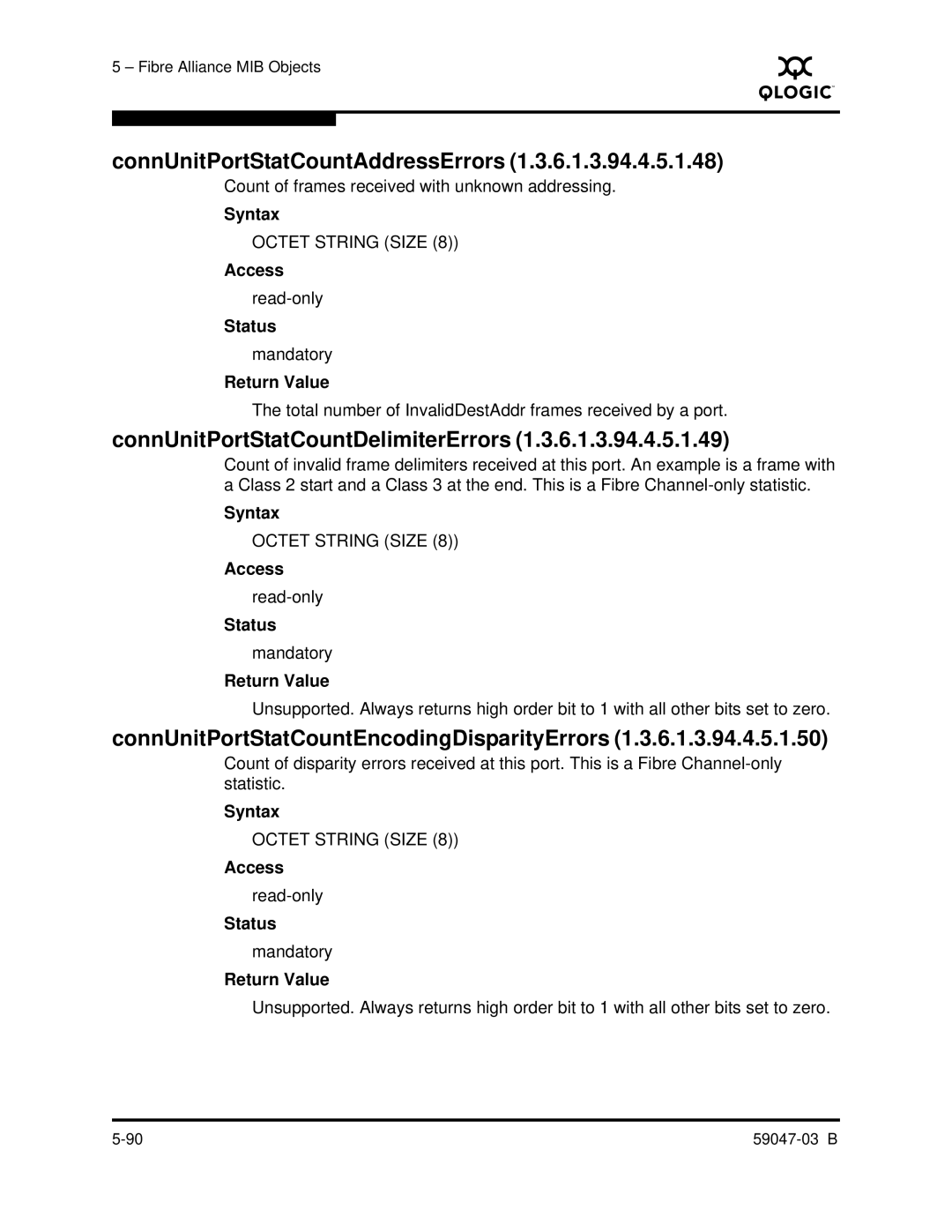 Q-Logic SANBOX2 manual ConnUnitPortStatCountAddressErrors, ConnUnitPortStatCountDelimiterErrors 