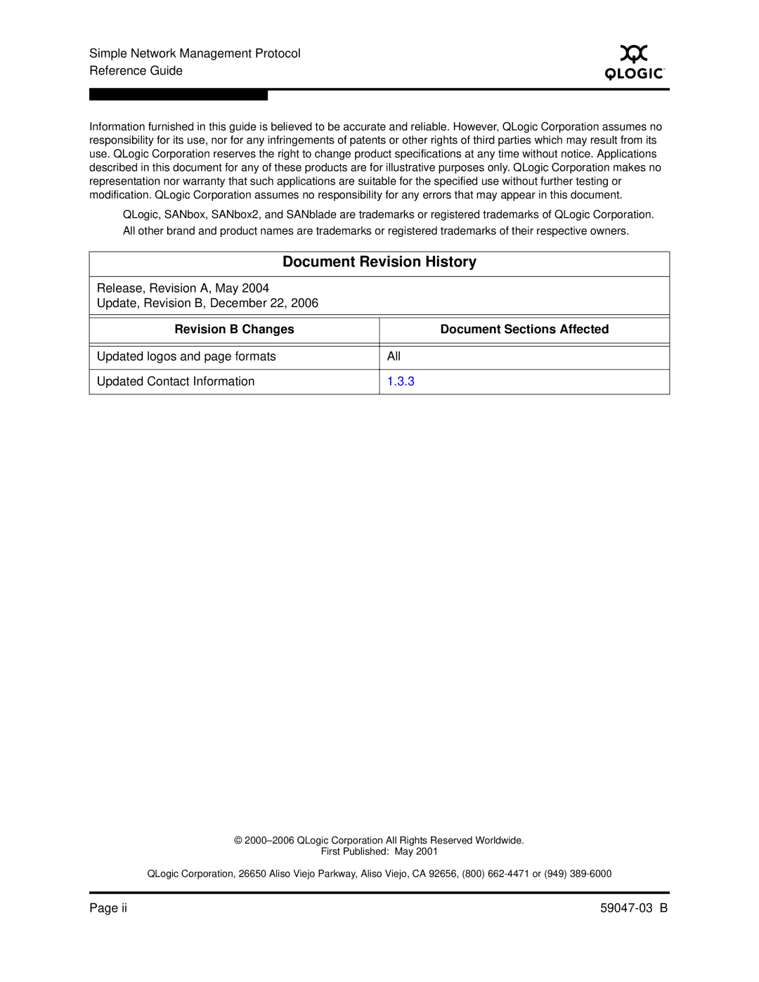 Q-Logic SANBOX2 manual Document Revision History 