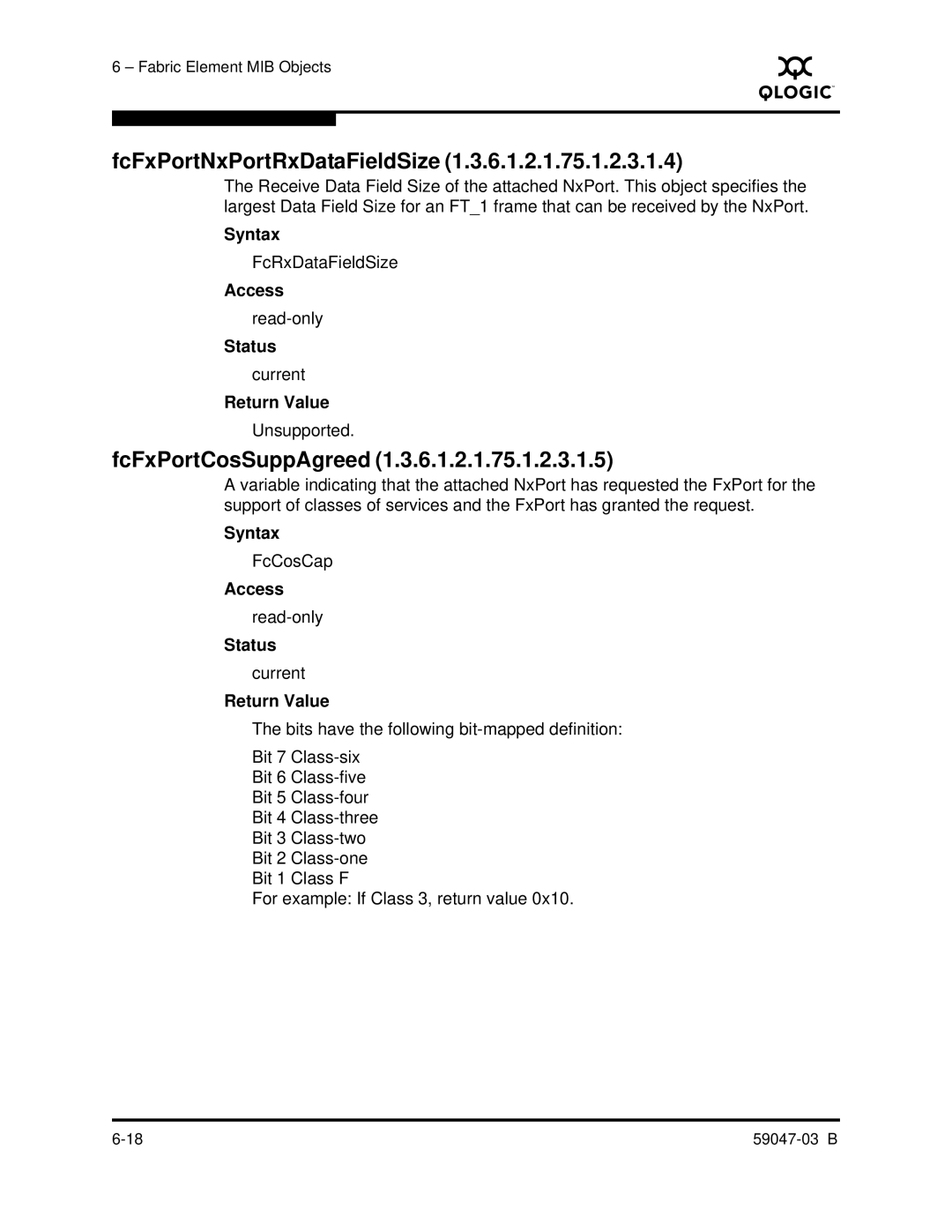 Q-Logic SANBOX2 manual FcFxPortNxPortRxDataFieldSize, FcFxPortCosSuppAgreed 