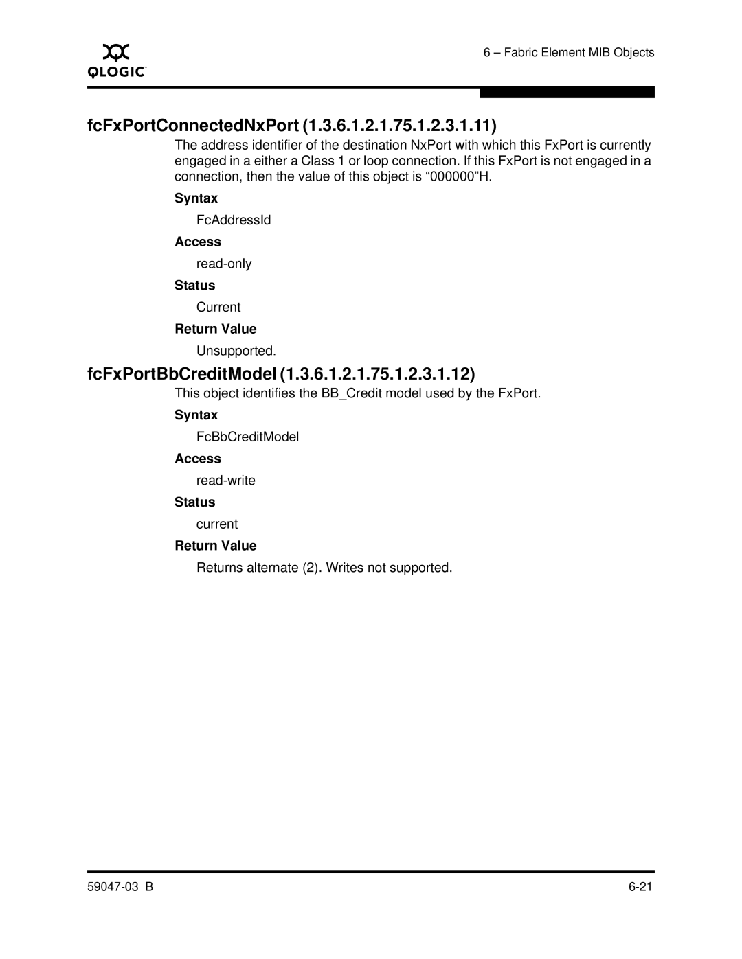 Q-Logic SANBOX2 manual FcFxPortConnectedNxPort, FcFxPortBbCreditModel 