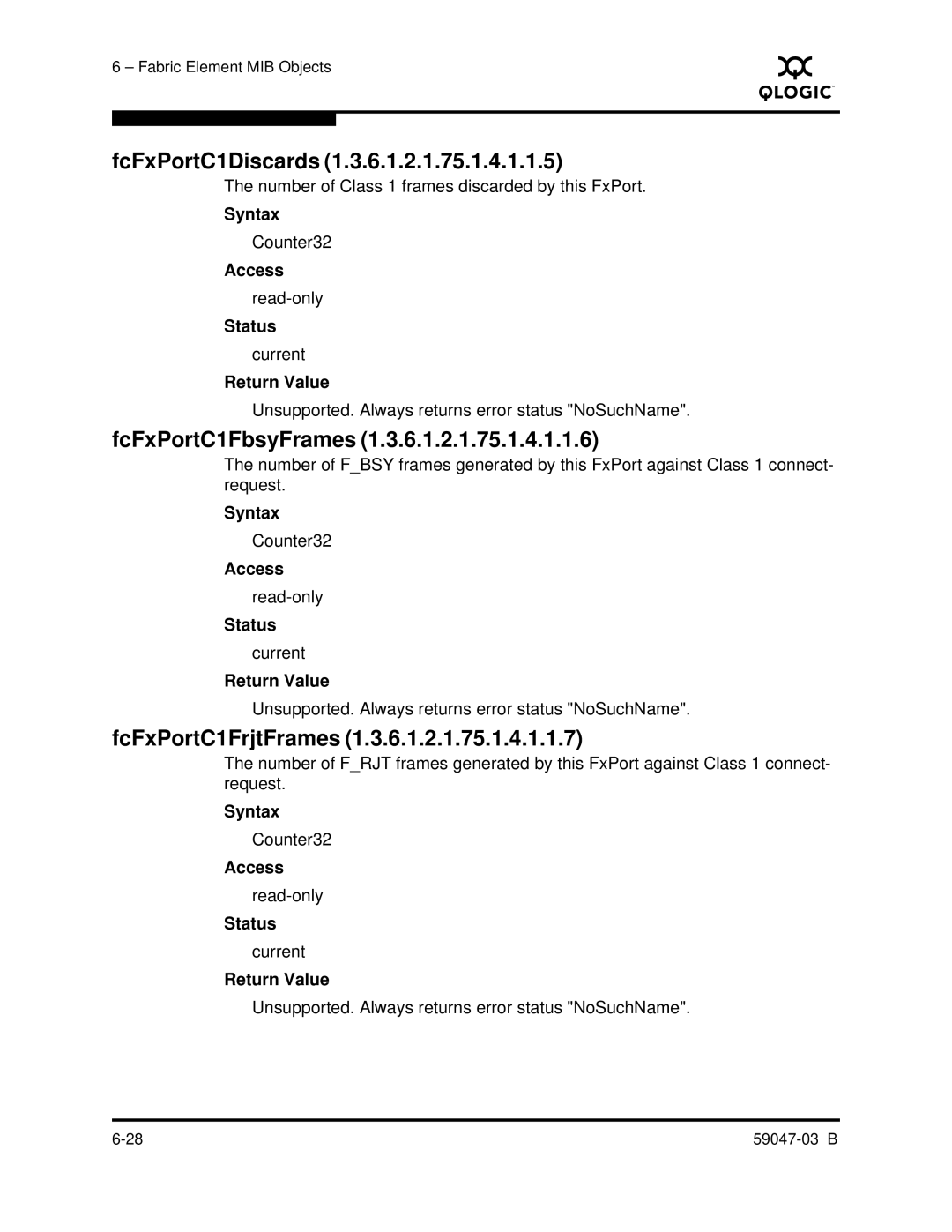 Q-Logic SANBOX2 manual FcFxPortC1Discards, FcFxPortC1FbsyFrames, FcFxPortC1FrjtFrames 