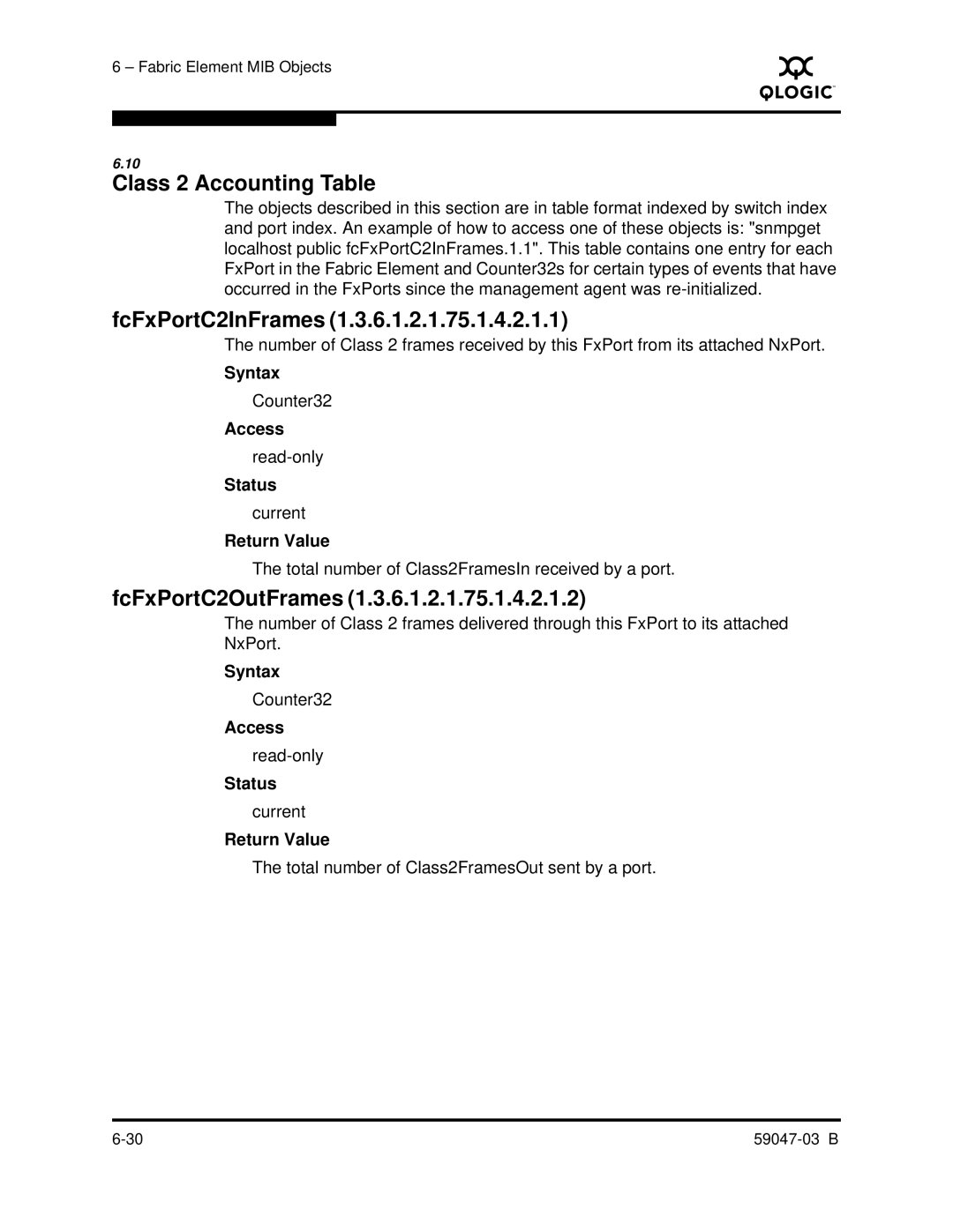 Q-Logic SANBOX2 manual Class 2 Accounting Table, FcFxPortC2InFrames, FcFxPortC2OutFrames 