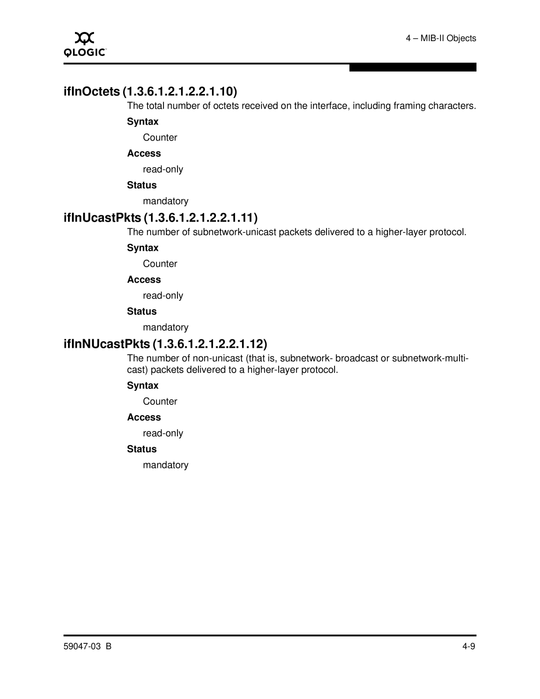 Q-Logic SANBOX2 manual IfInOctets, IfInUcastPkts, IfInNUcastPkts 