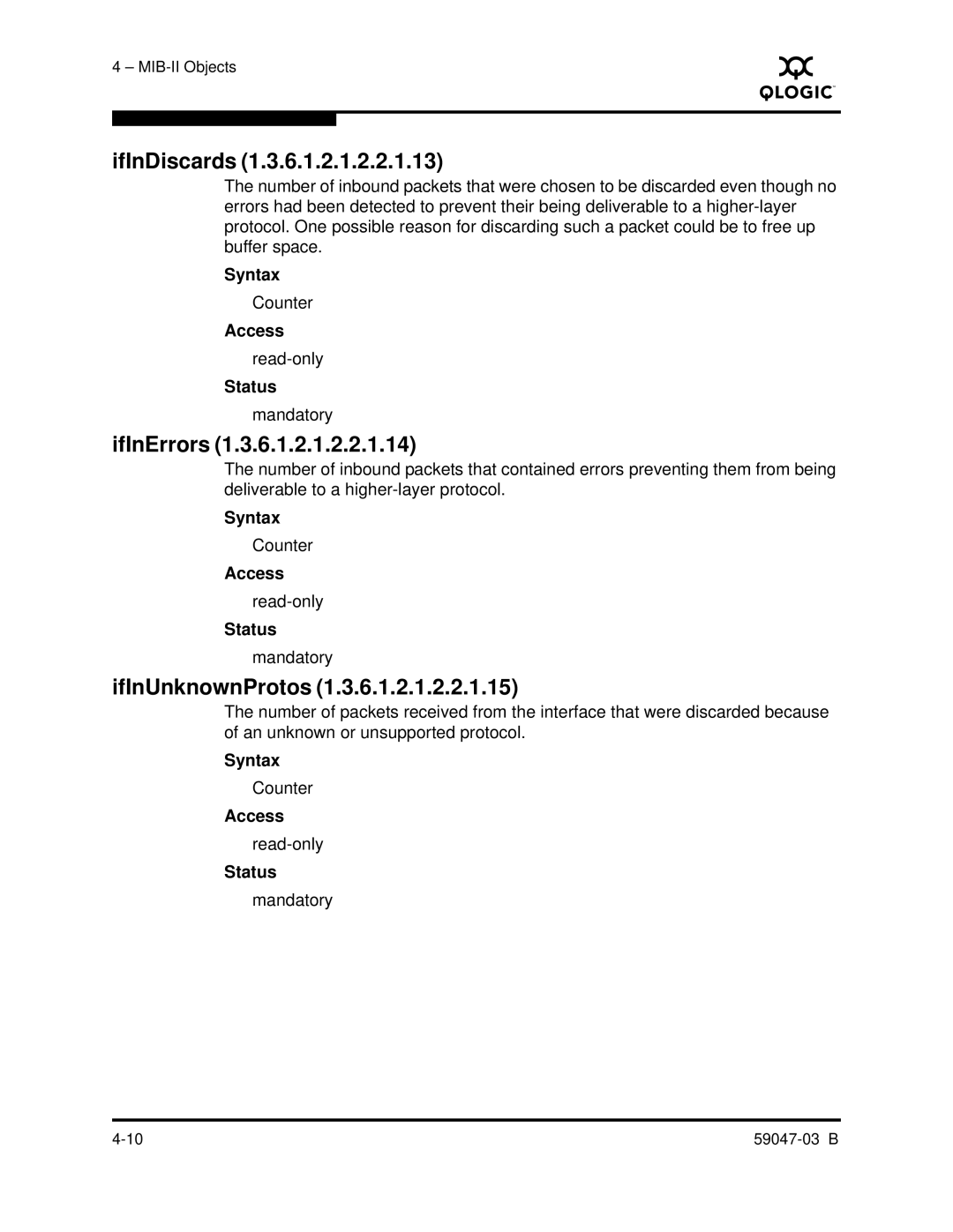 Q-Logic SANBOX2 manual IfInDiscards, IfInErrors, IfInUnknownProtos 