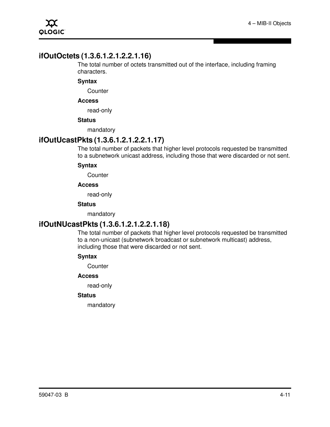 Q-Logic SANBOX2 manual IfOutOctets, IfOutUcastPkts, IfOutNUcastPkts 