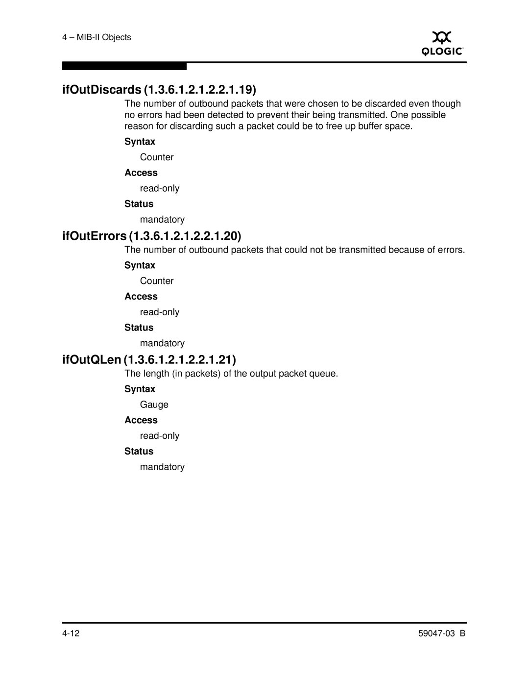 Q-Logic SANBOX2 manual IfOutDiscards, IfOutErrors, IfOutQLen 