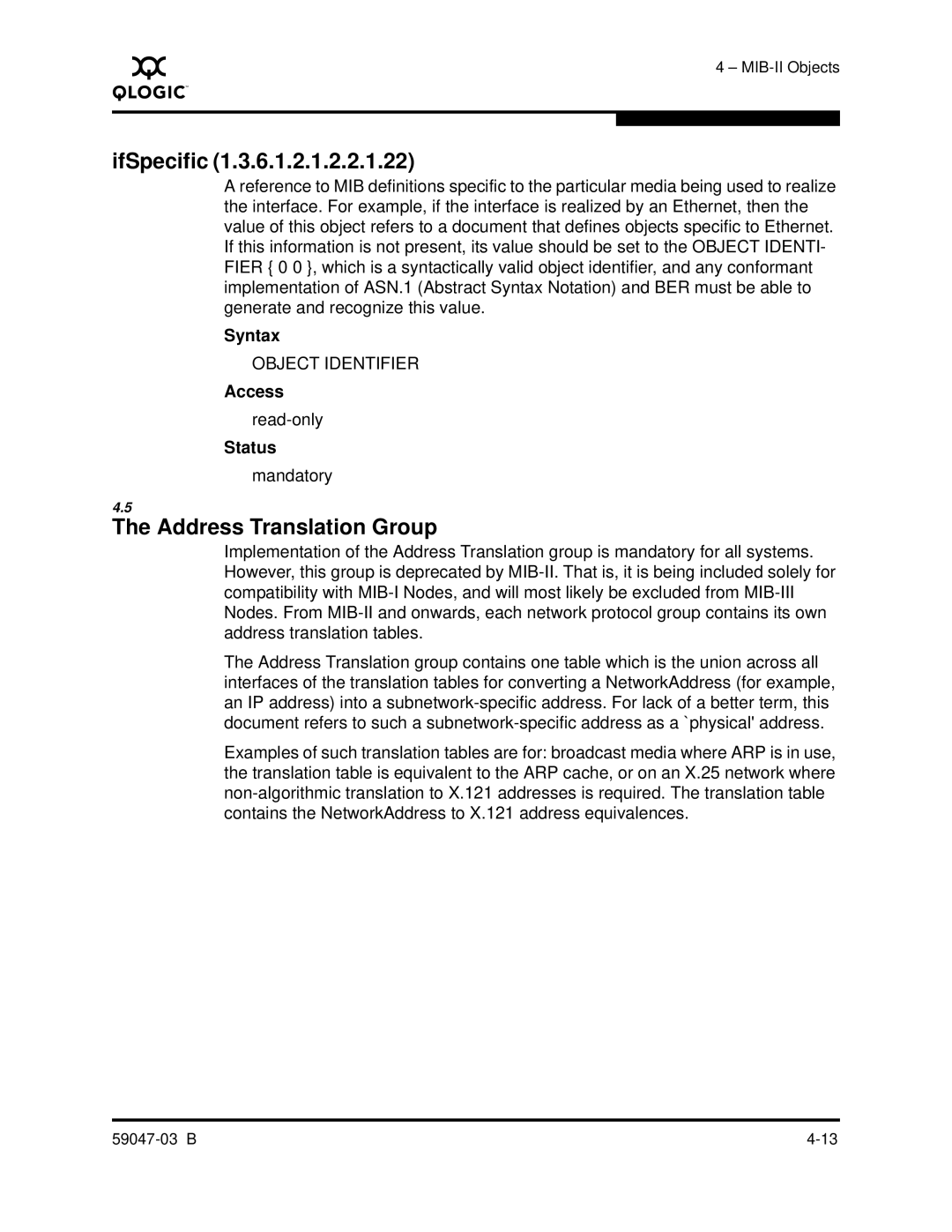 Q-Logic SANBOX2 manual IfSpecific, Address Translation Group 