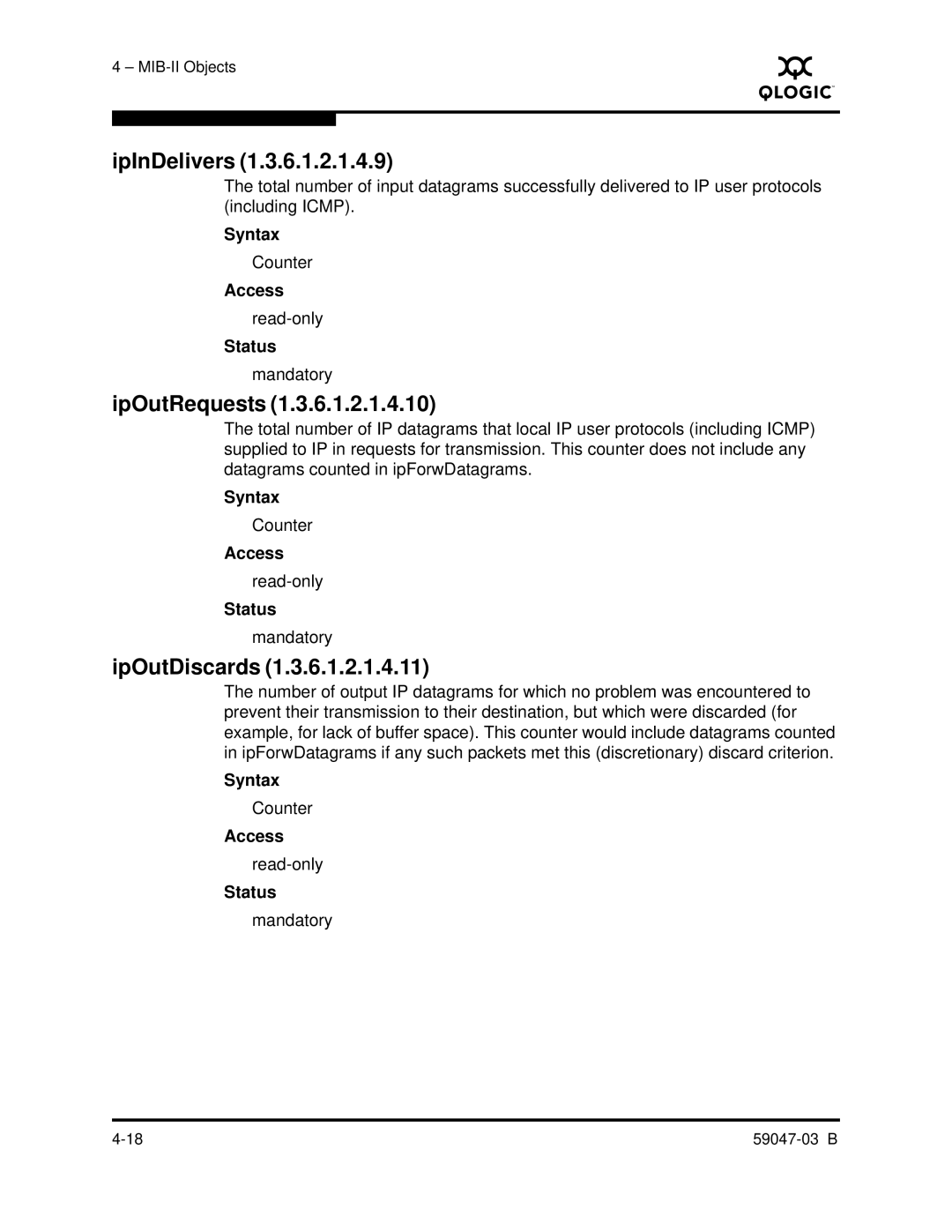 Q-Logic SANBOX2 manual IpInDelivers, IpOutRequests, IpOutDiscards 