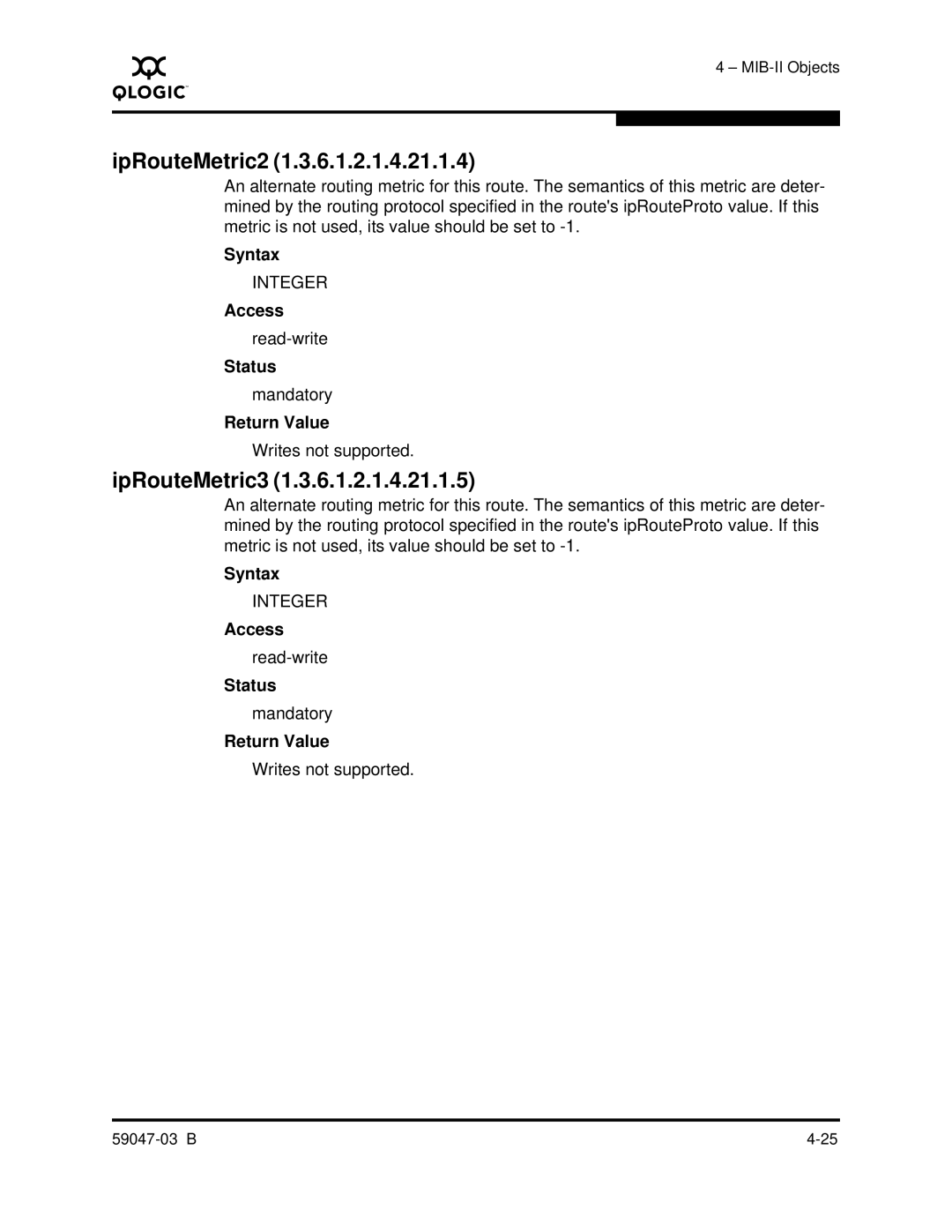 Q-Logic SANBOX2 manual IpRouteMetric2, IpRouteMetric3 