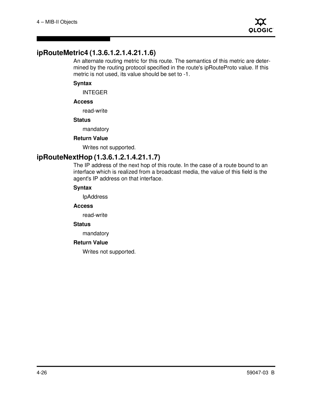 Q-Logic SANBOX2 manual IpRouteMetric4, IpRouteNextHop 