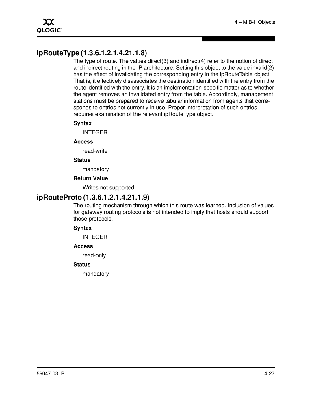 Q-Logic SANBOX2 manual IpRouteType, IpRouteProto 