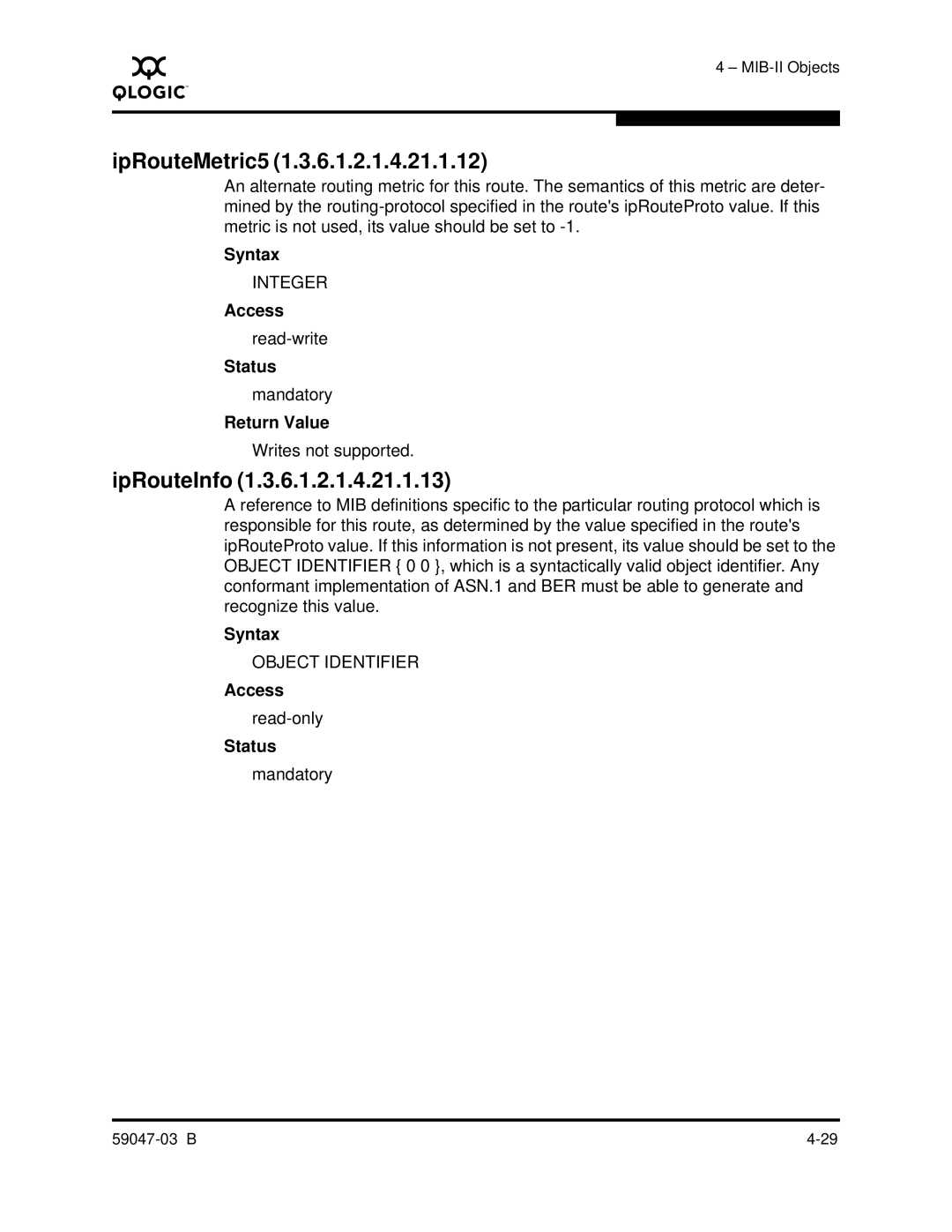 Q-Logic SANBOX2 manual IpRouteMetric5, IpRouteInfo 