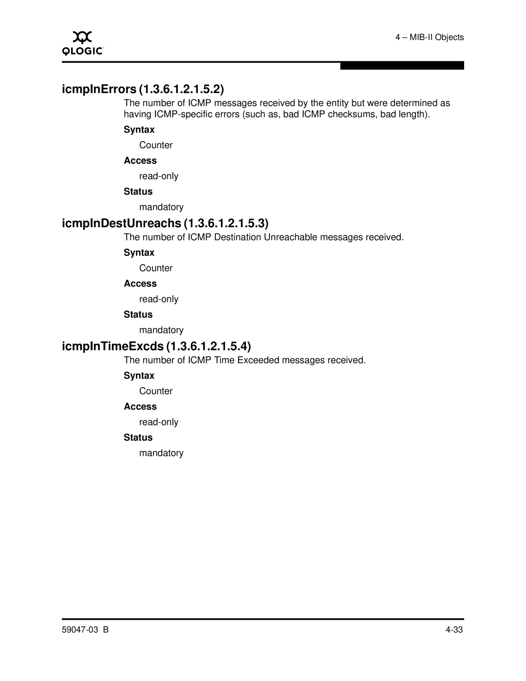 Q-Logic SANBOX2 manual IcmpInErrors, IcmpInDestUnreachs, IcmpInTimeExcds 