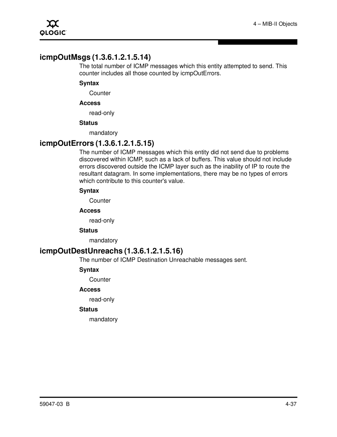 Q-Logic SANBOX2 manual IcmpOutMsgs, IcmpOutErrors, IcmpOutDestUnreachs 