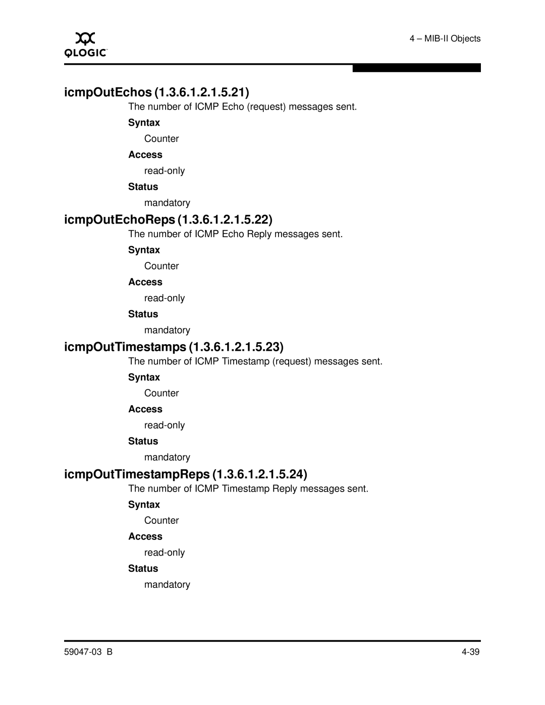 Q-Logic SANBOX2 manual IcmpOutEchos, IcmpOutEchoReps, IcmpOutTimestamps, IcmpOutTimestampReps 