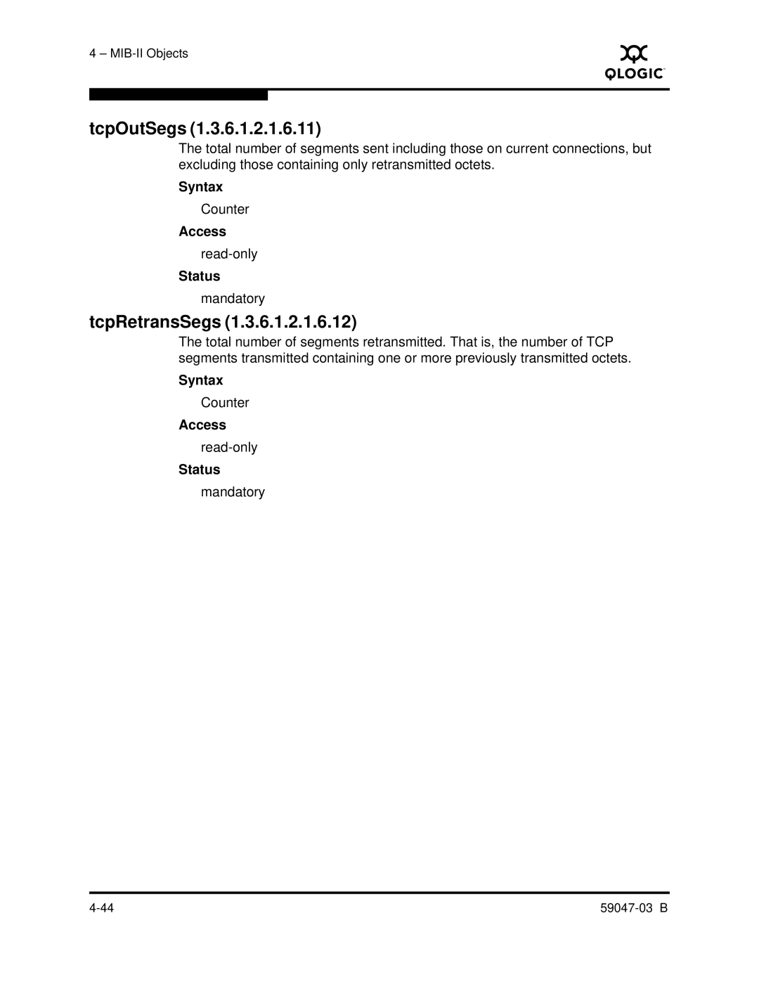 Q-Logic SANBOX2 manual TcpOutSegs, TcpRetransSegs 