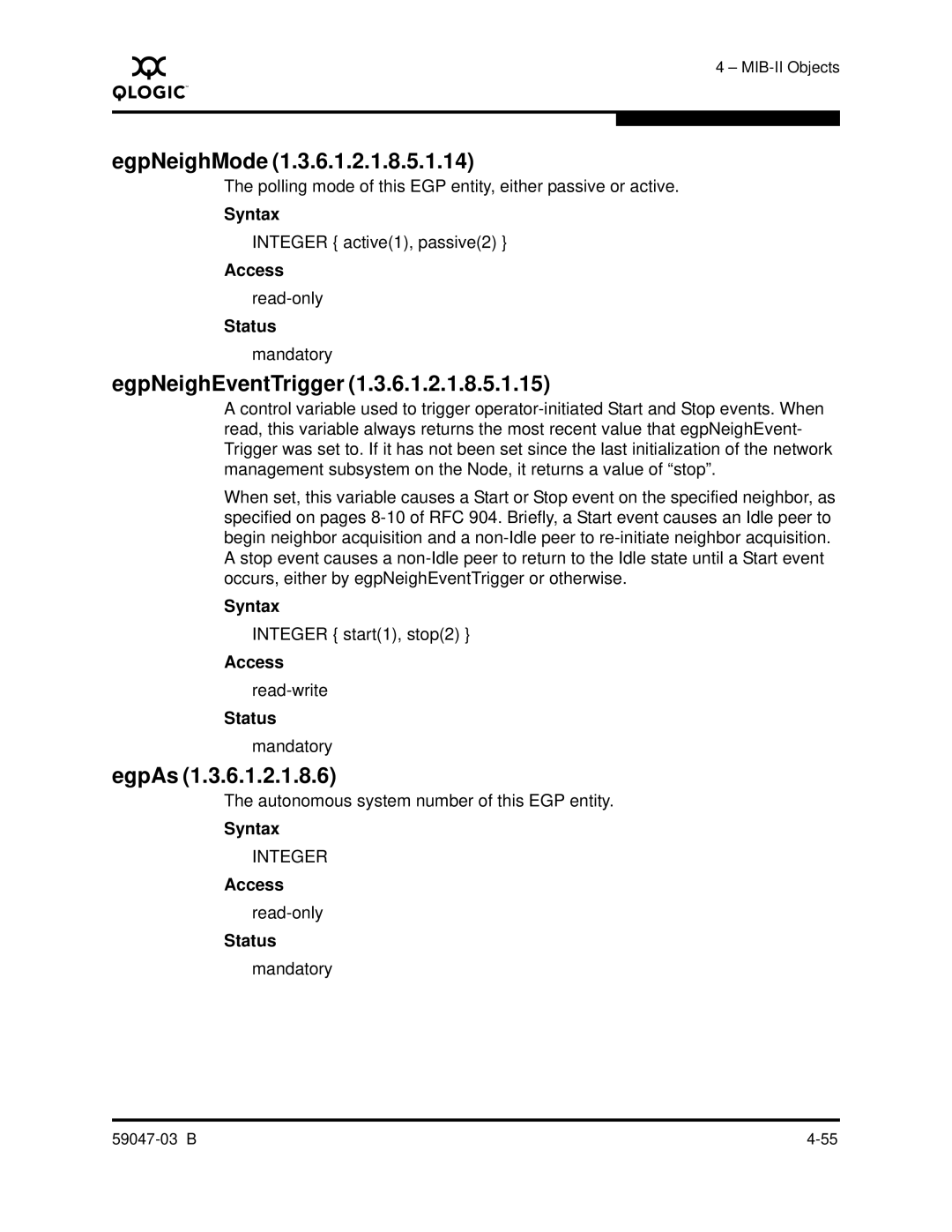 Q-Logic SANBOX2 manual EgpNeighMode, EgpNeighEventTrigger, EgpAs 