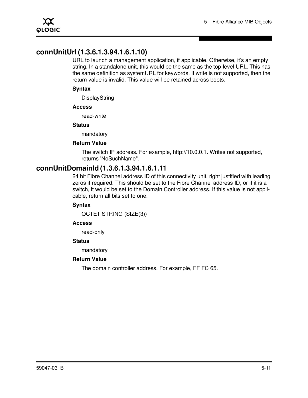 Q-Logic SANBOX2 manual ConnUnitUrl, ConnUnitDomainId 