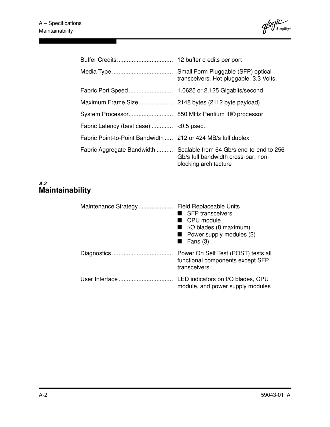 Q-Logic SANBOX2-64 manual Maintainability 