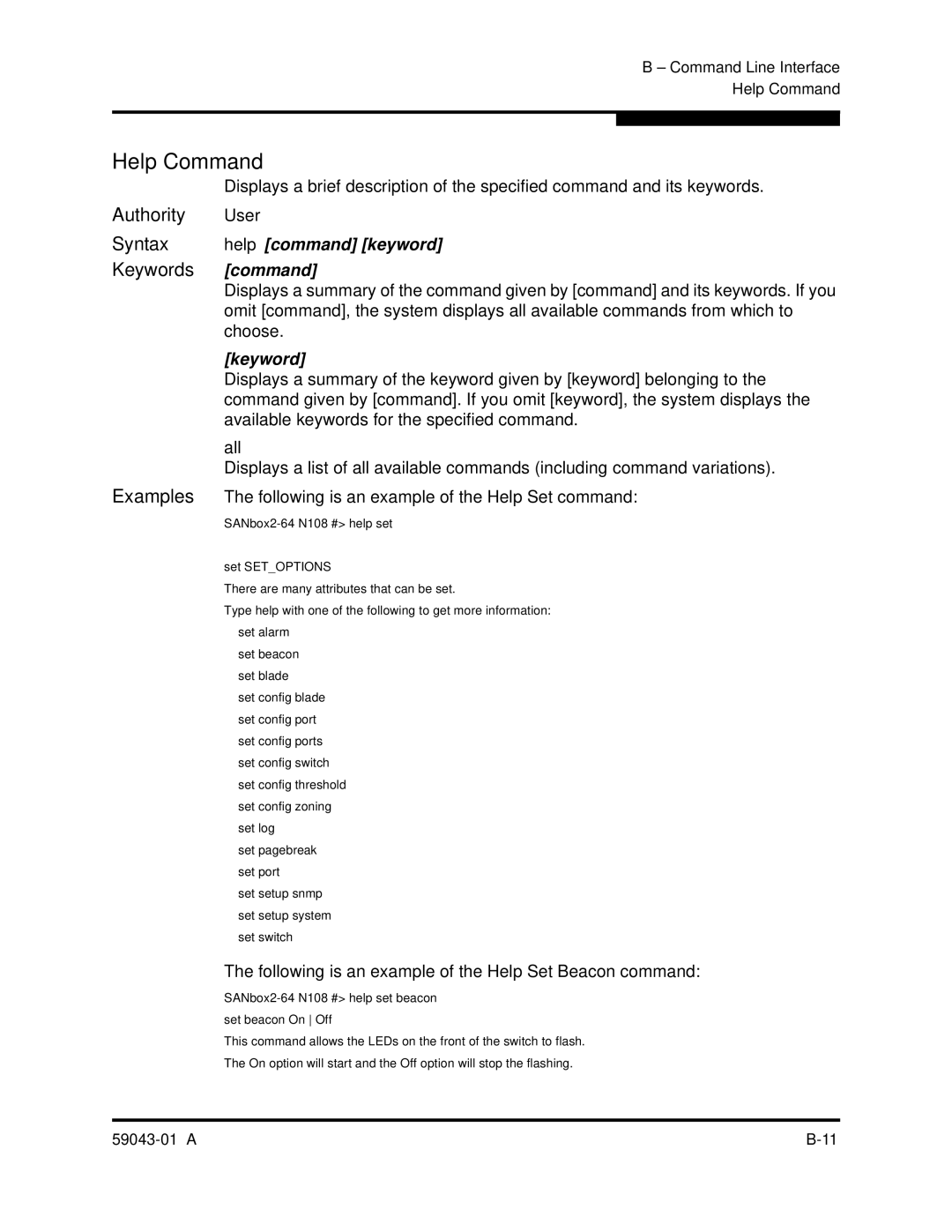 Q-Logic SANBOX2-64 manual Help Command, Help command keyword, Keyword, All 