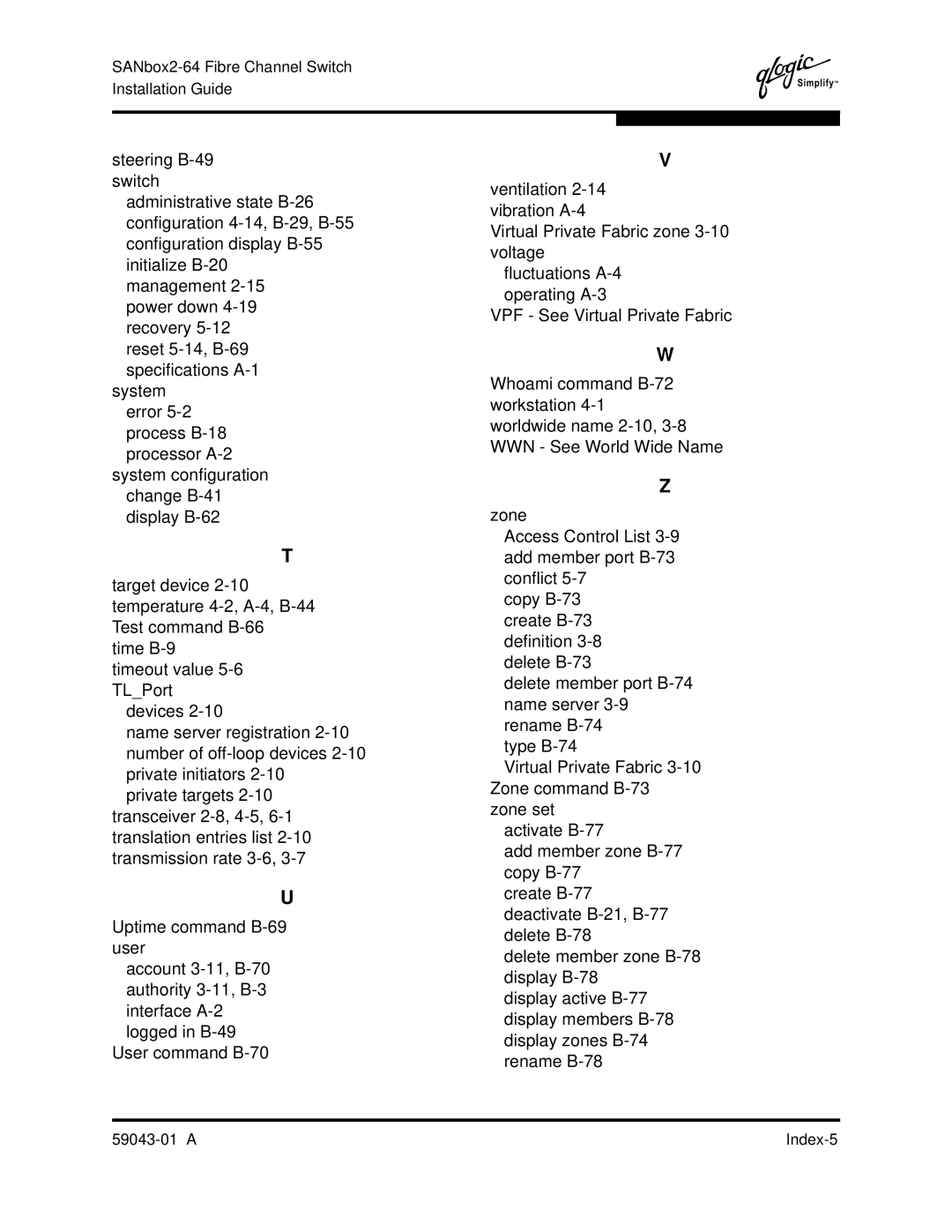 Q-Logic SANBOX2-64 manual a Index-5 