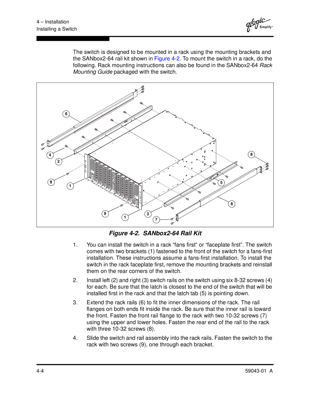 Q-Logic SANBOX2-64 manual SANbox2-64 Rail Kit 