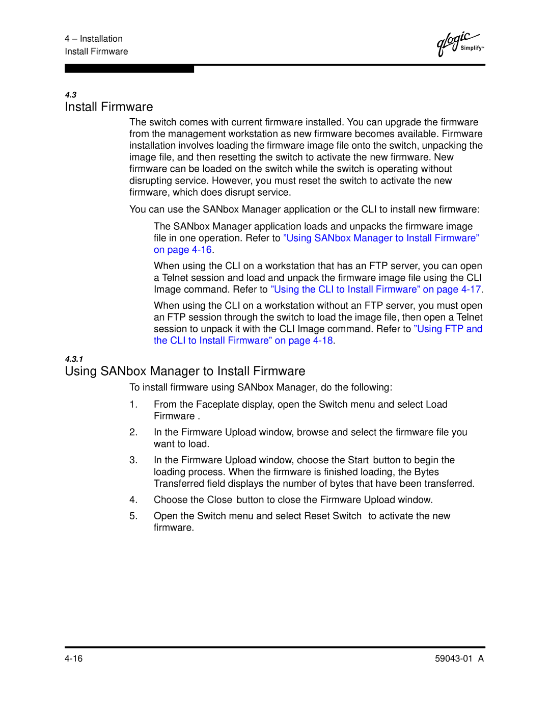 Q-Logic SANBOX2-64 manual Using SANbox Manager to Install Firmware 