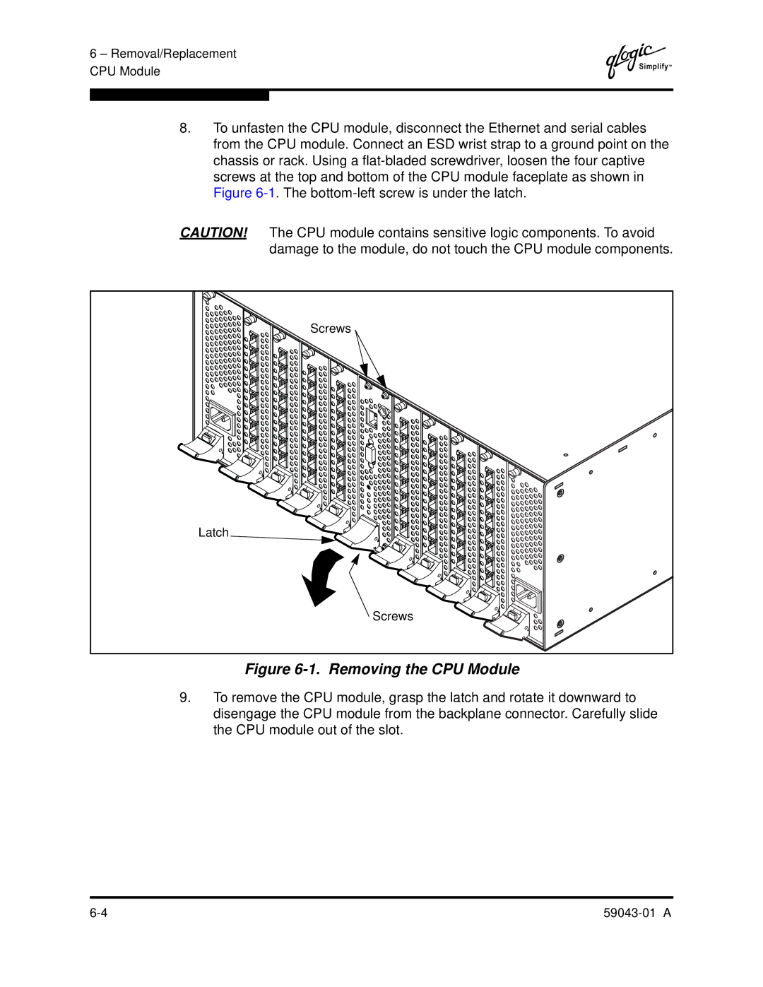 Q-Logic SANBOX2-64 manual Removing the CPU Module 