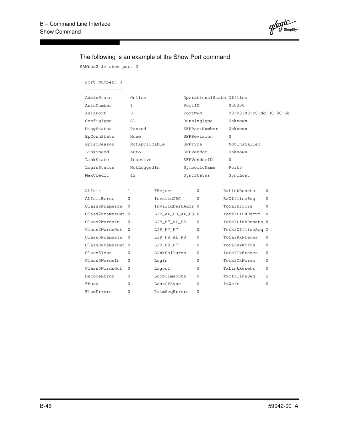 Q-Logic SANBOX2-8C manual Following is an example of the Show Port command, LIPF8F7 