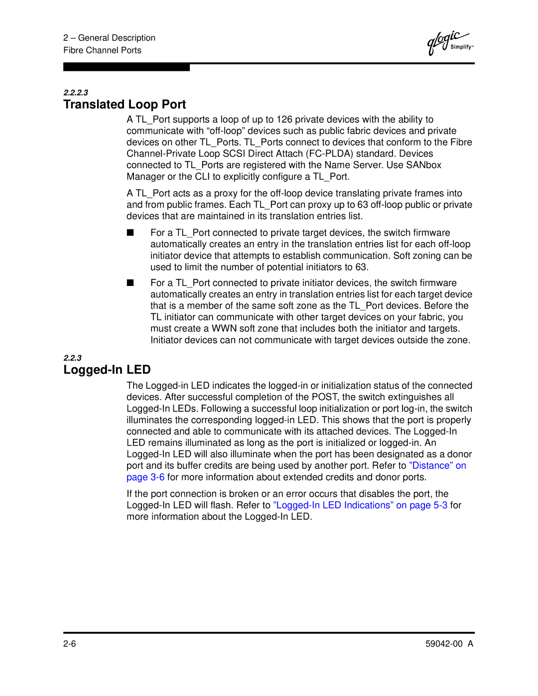 Q-Logic SANBOX2-8C manual Translated Loop Port, Logged-In LED 