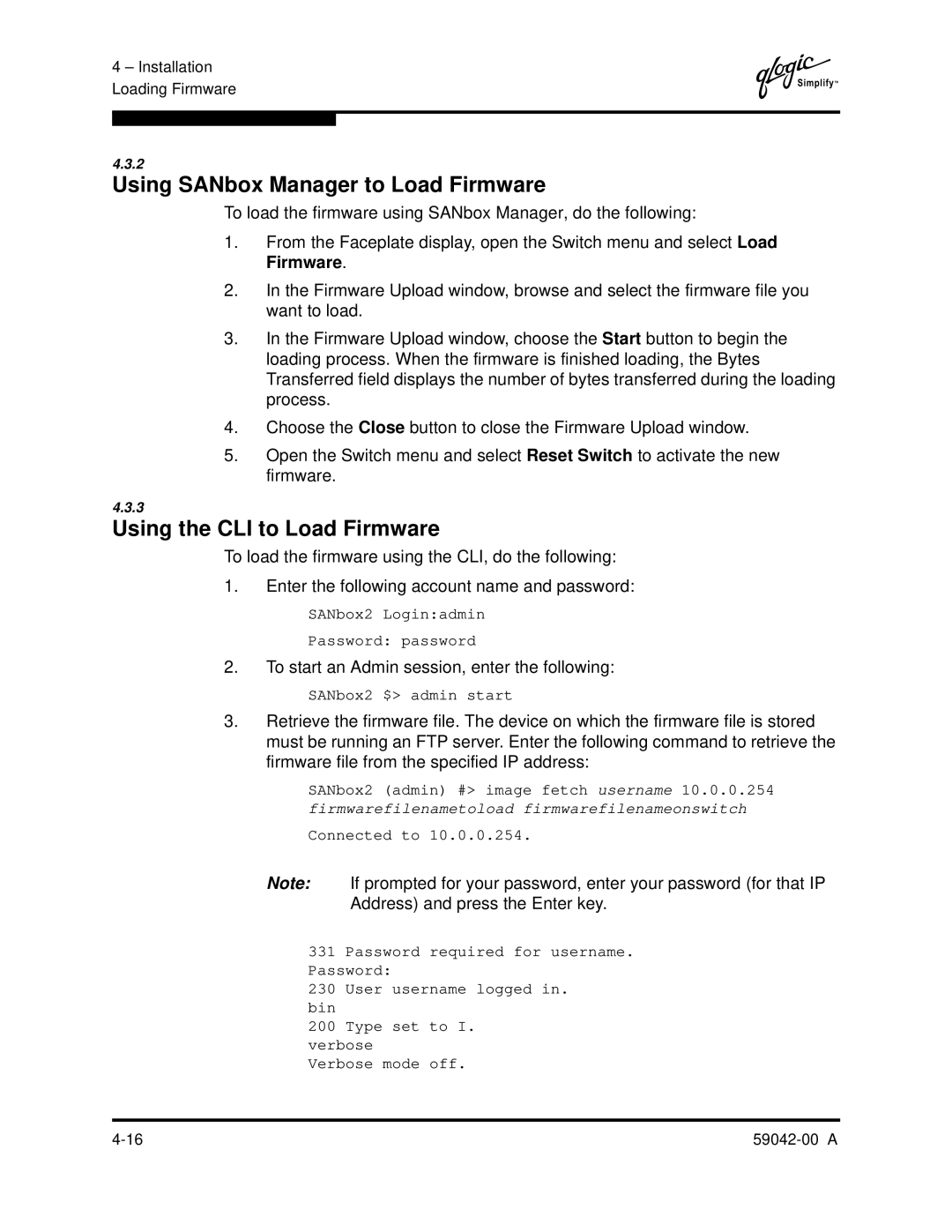 Q-Logic SANBOX2-8C manual Using SANbox Manager to Load Firmware, Using the CLI to Load Firmware 