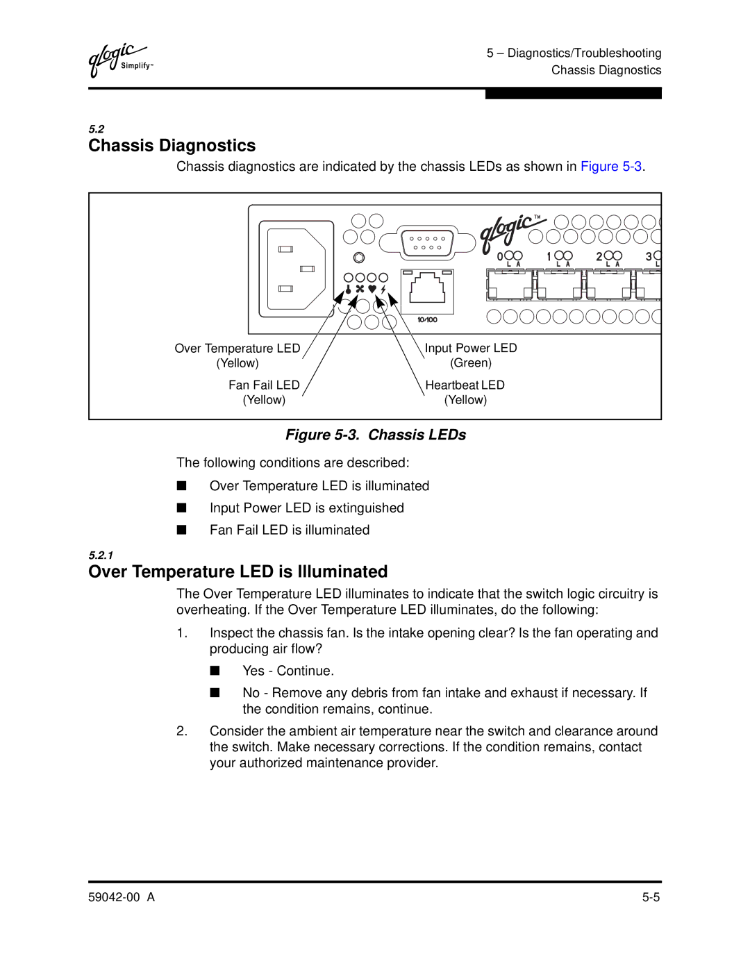 Q-Logic SANBOX2-8C manual Chassis Diagnostics, Over Temperature LED is Illuminated 