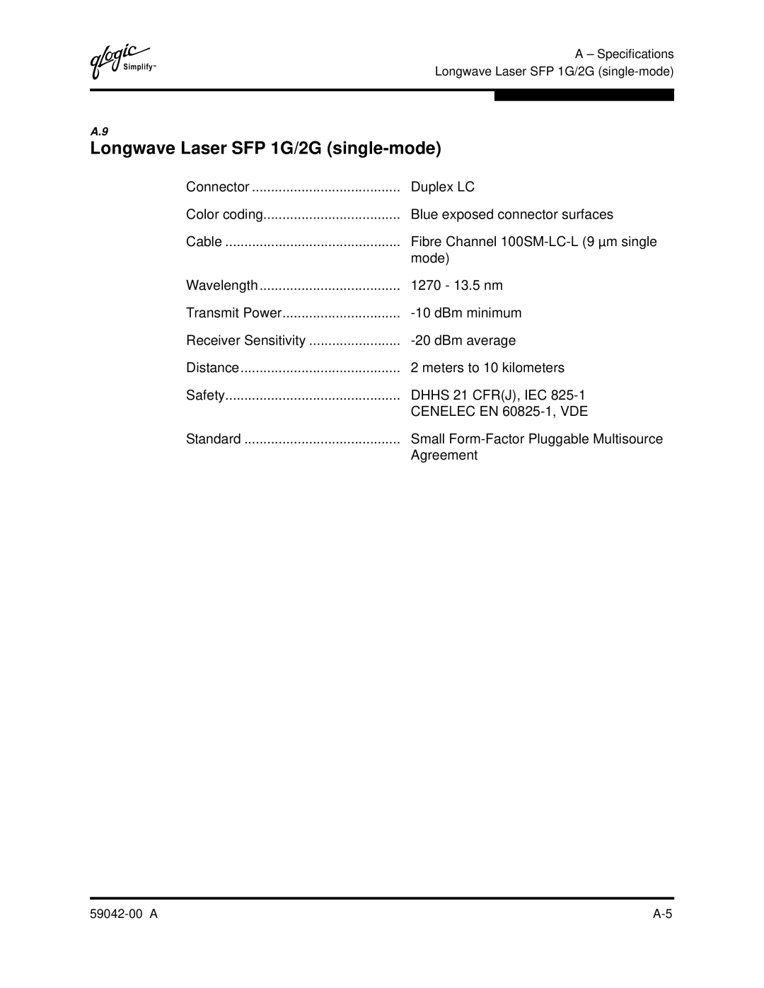 Q-Logic SANBOX2-8C manual Longwave Laser SFP 1G/2G single-mode 